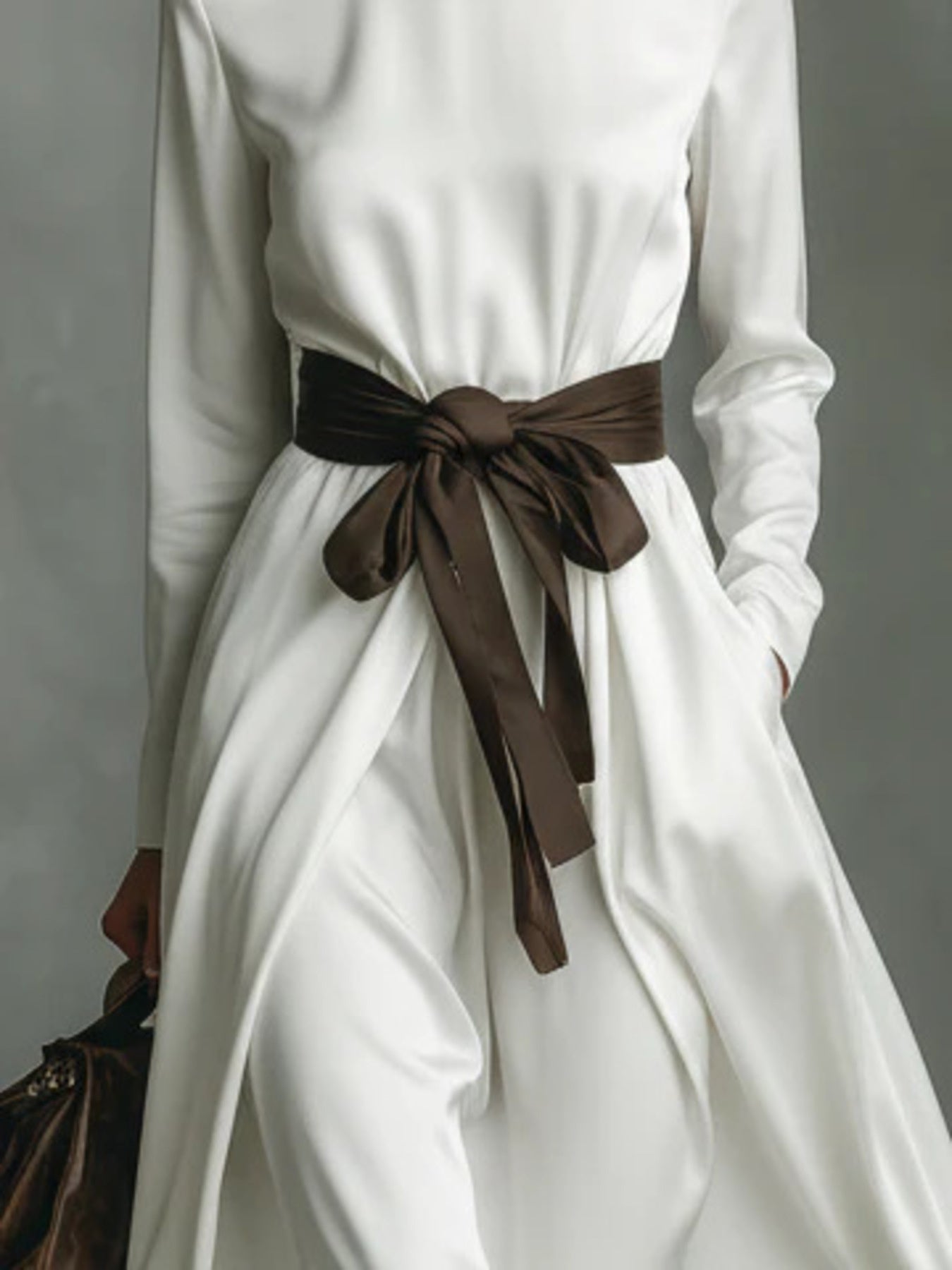 Turtleneck Tie Waist Midi Dress