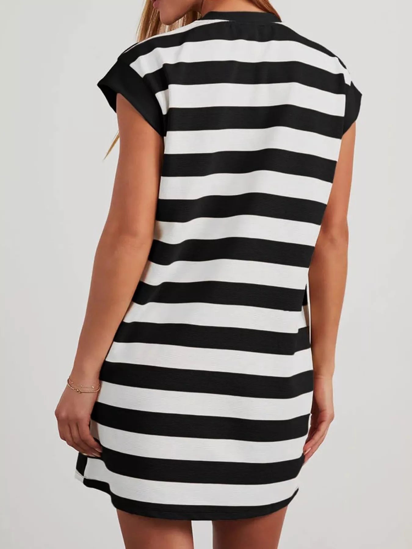 Full Size Casual Striped Short Sleeve Mini Dress Plus Size