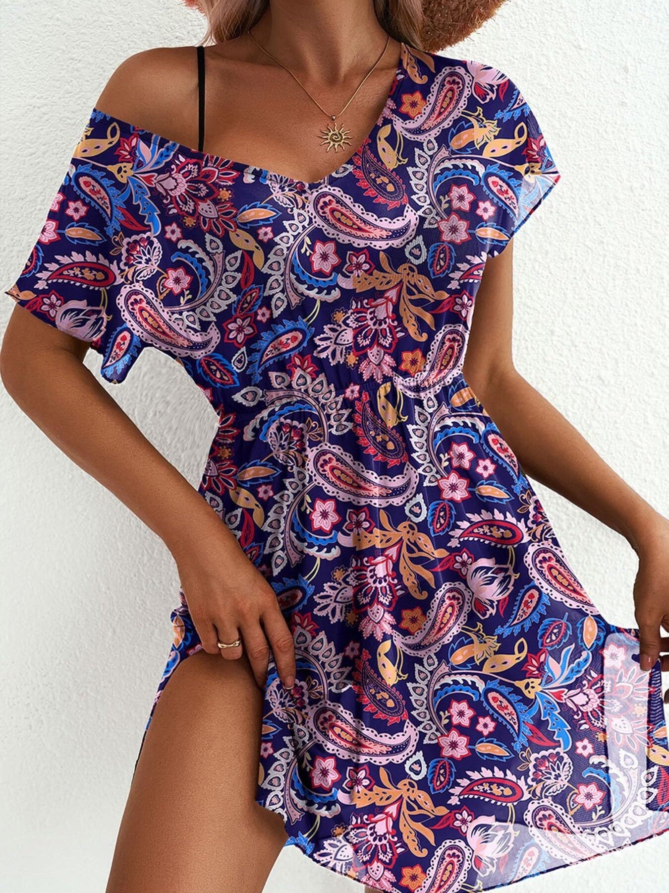 Printed Short Sleeve Mini Dress
