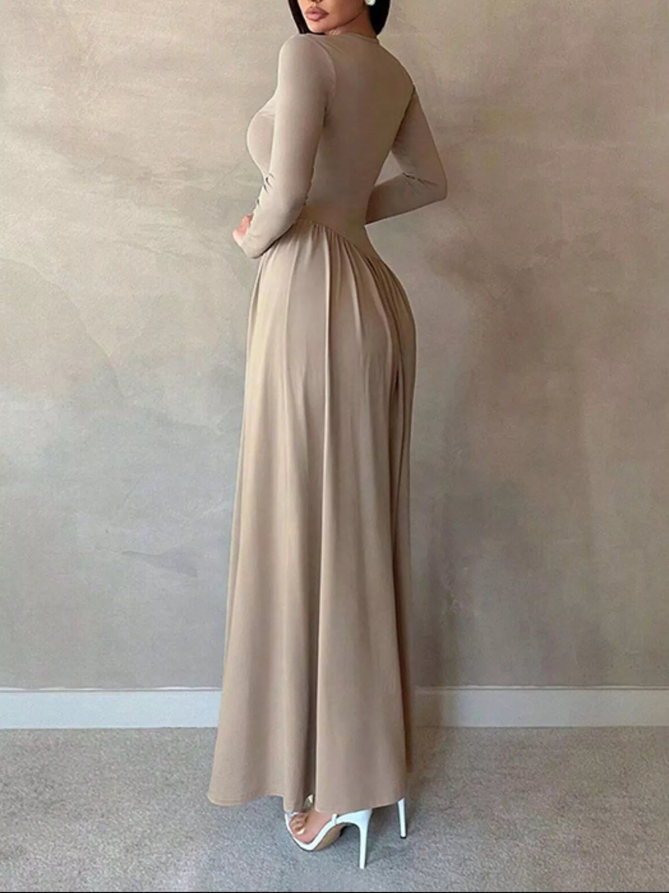 Long Sleeve Ruched A-Line Maxi Dress
