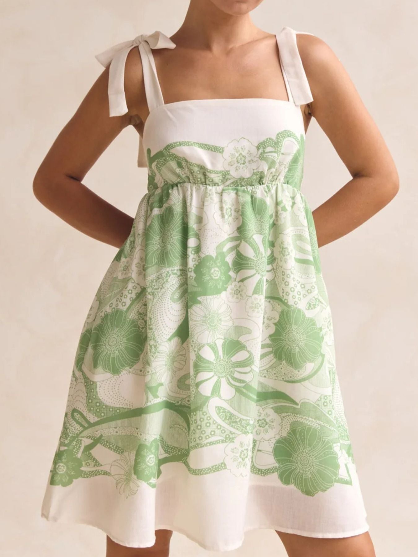Printed Tie Shoulder Mini Dress
