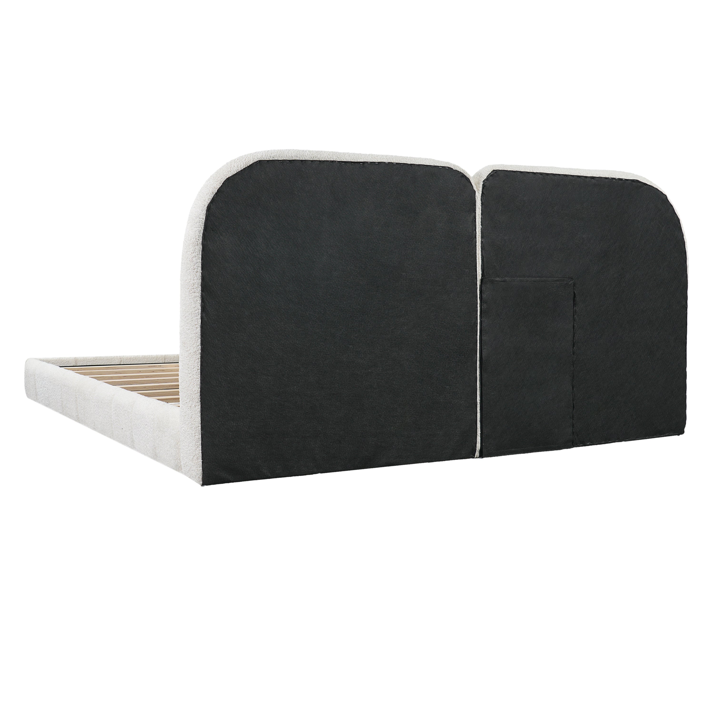 King Size Boucle Upholstered Platform Bed with Tufted Headboard