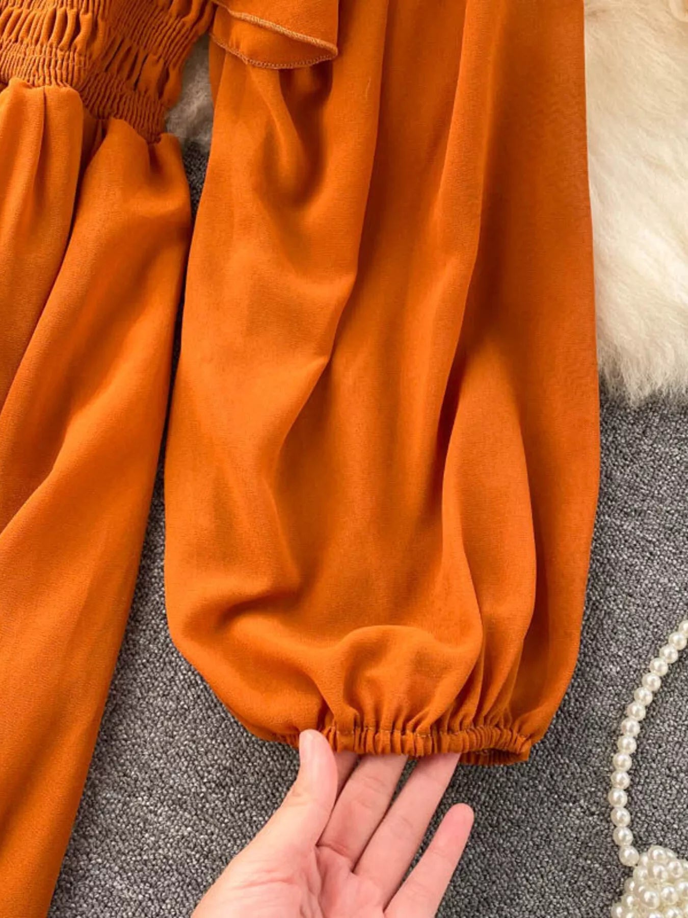 Ruffle Square Neck Balloon Sleeve A-Line Dress