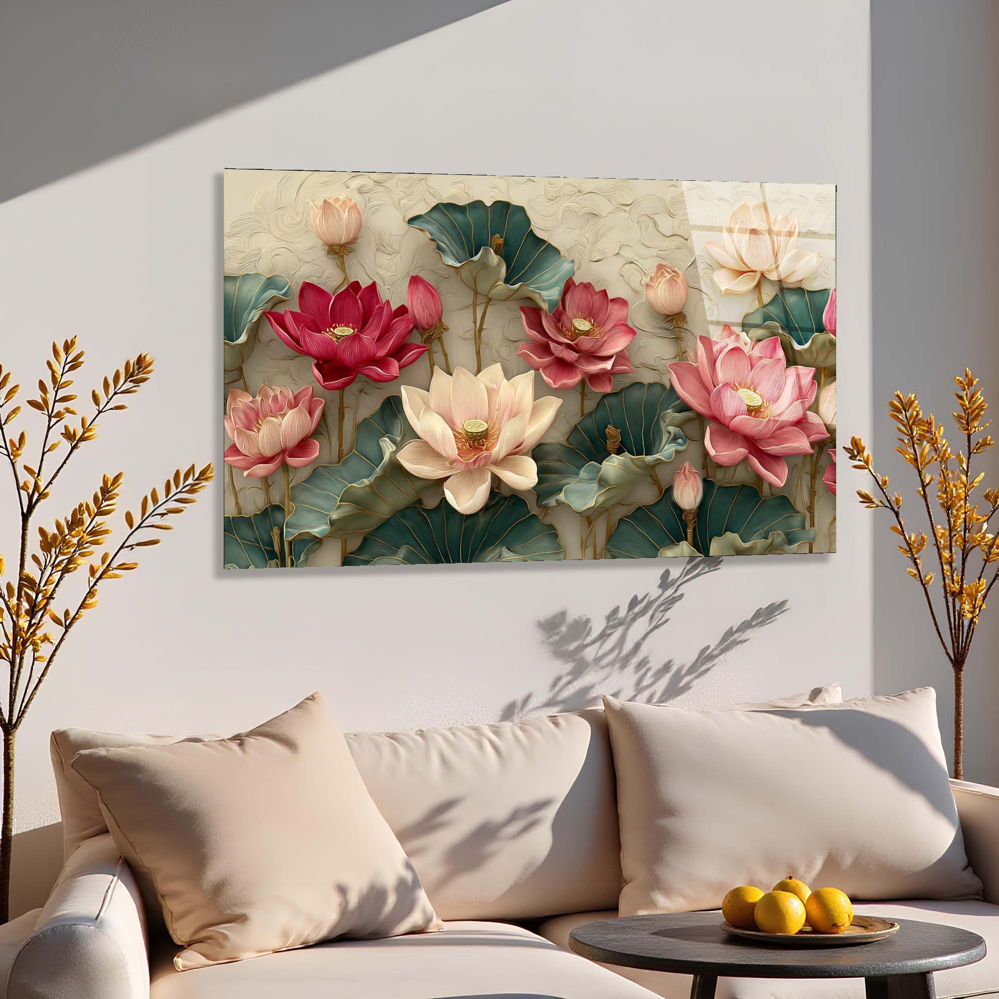 Lotus Flower Tempered Glass Wall Art | Elegant Botanical Decor
