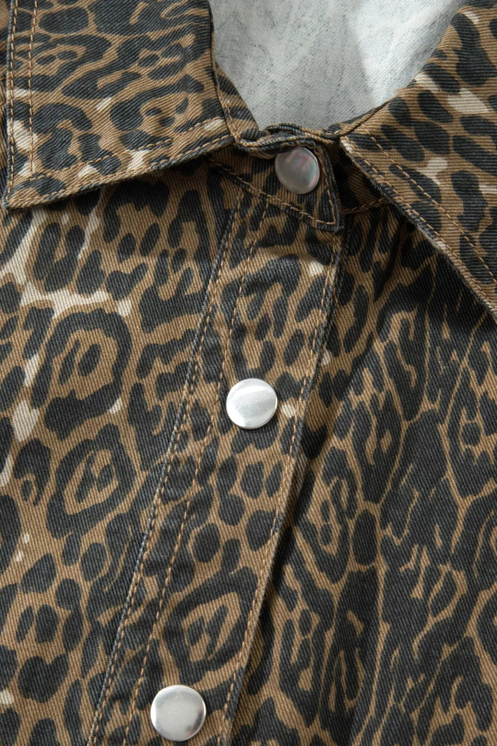 Leopard Print Puff Sleeve Denim Dress