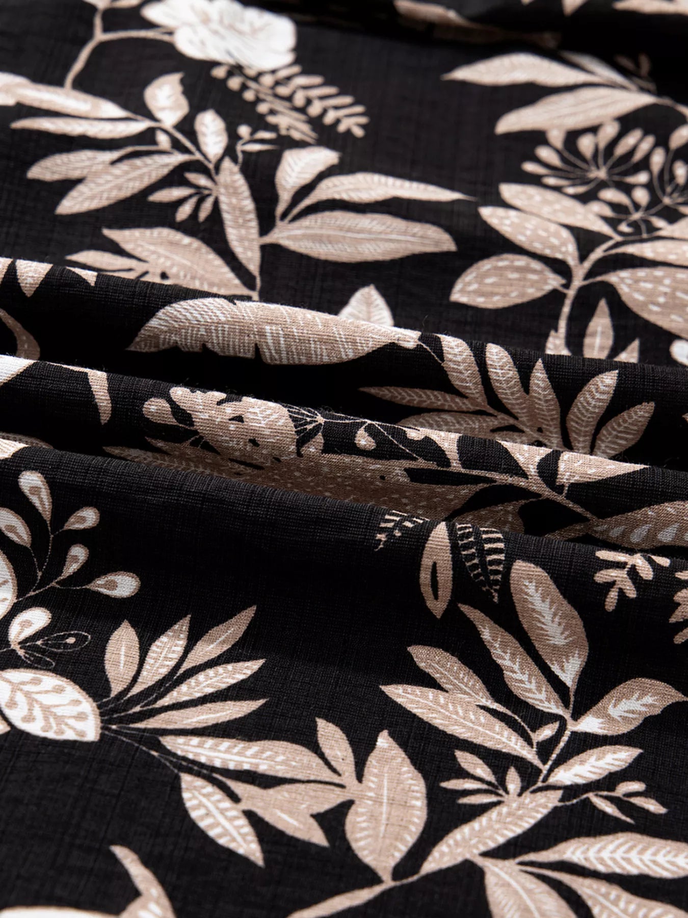 3/4 Sleeve Botanical Print Split Neck Loose Mini Dress