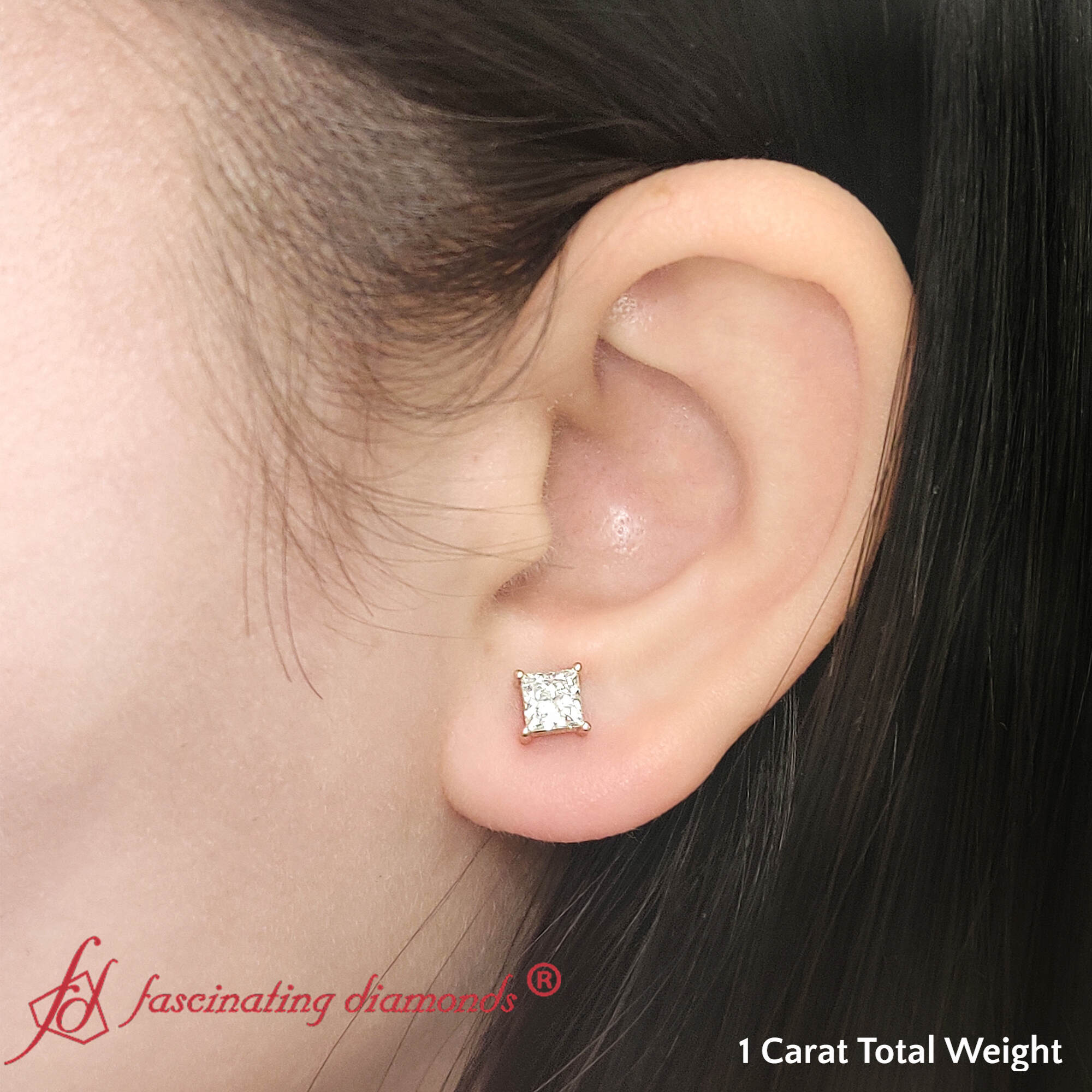 Princess-Cut Diamond Solitaire Stud Earrings [IGI Certified]