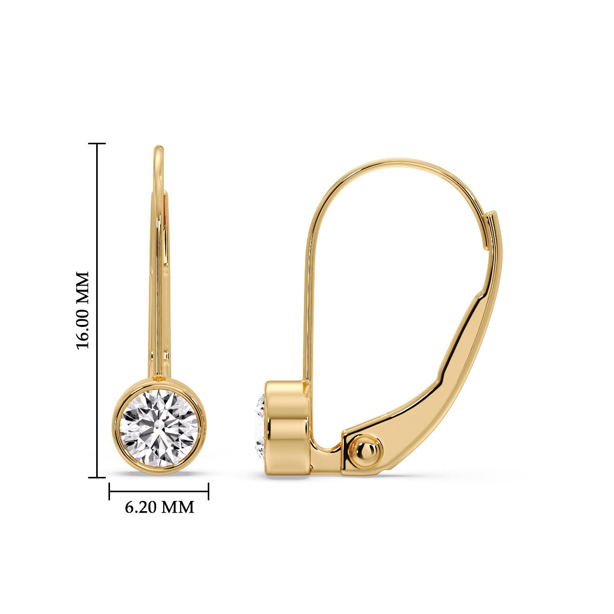 Lever Back Bezel Set Round Diamond Earrings
