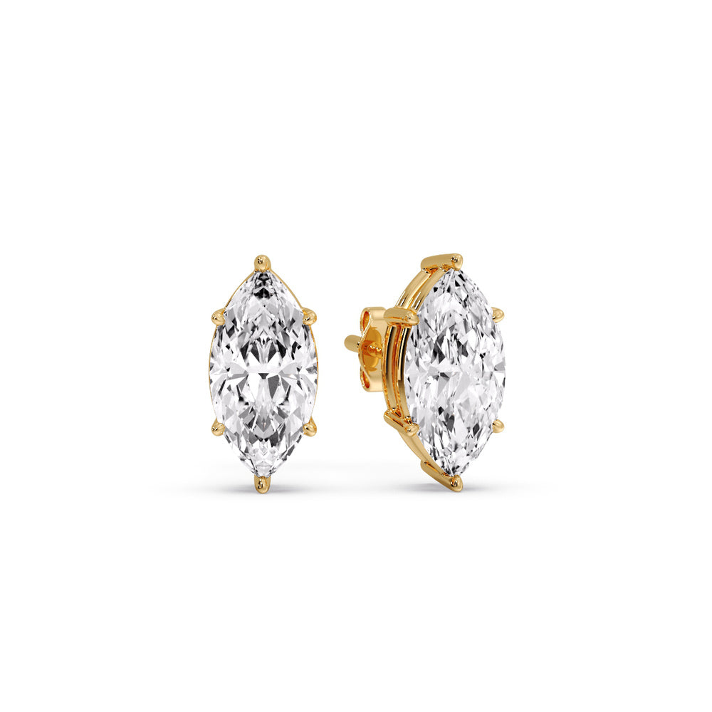 6 Prong Marquise Diamonds Solitaire Stud Earring in Basket Setting