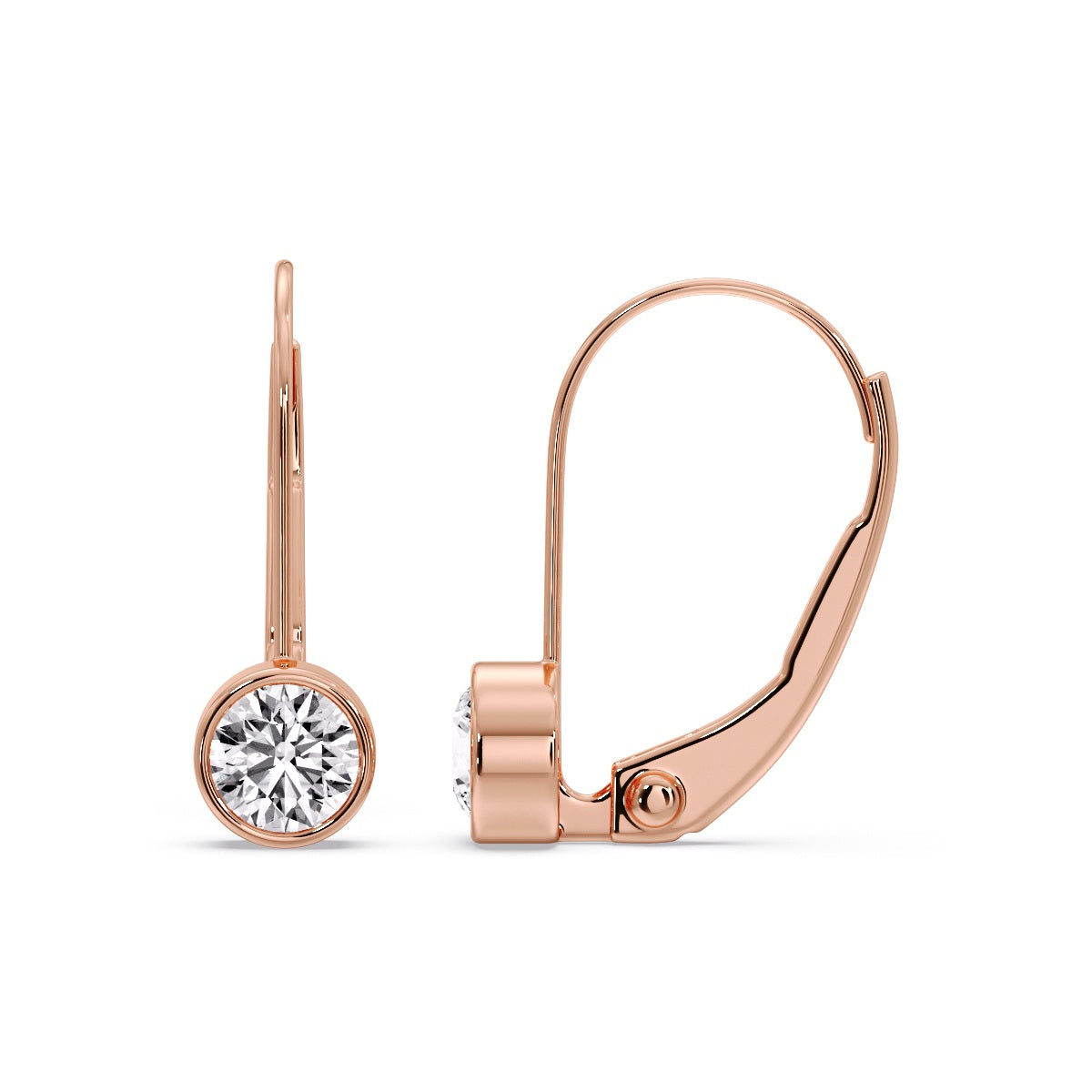 Lever Back Bezel Set Round Diamond Earrings