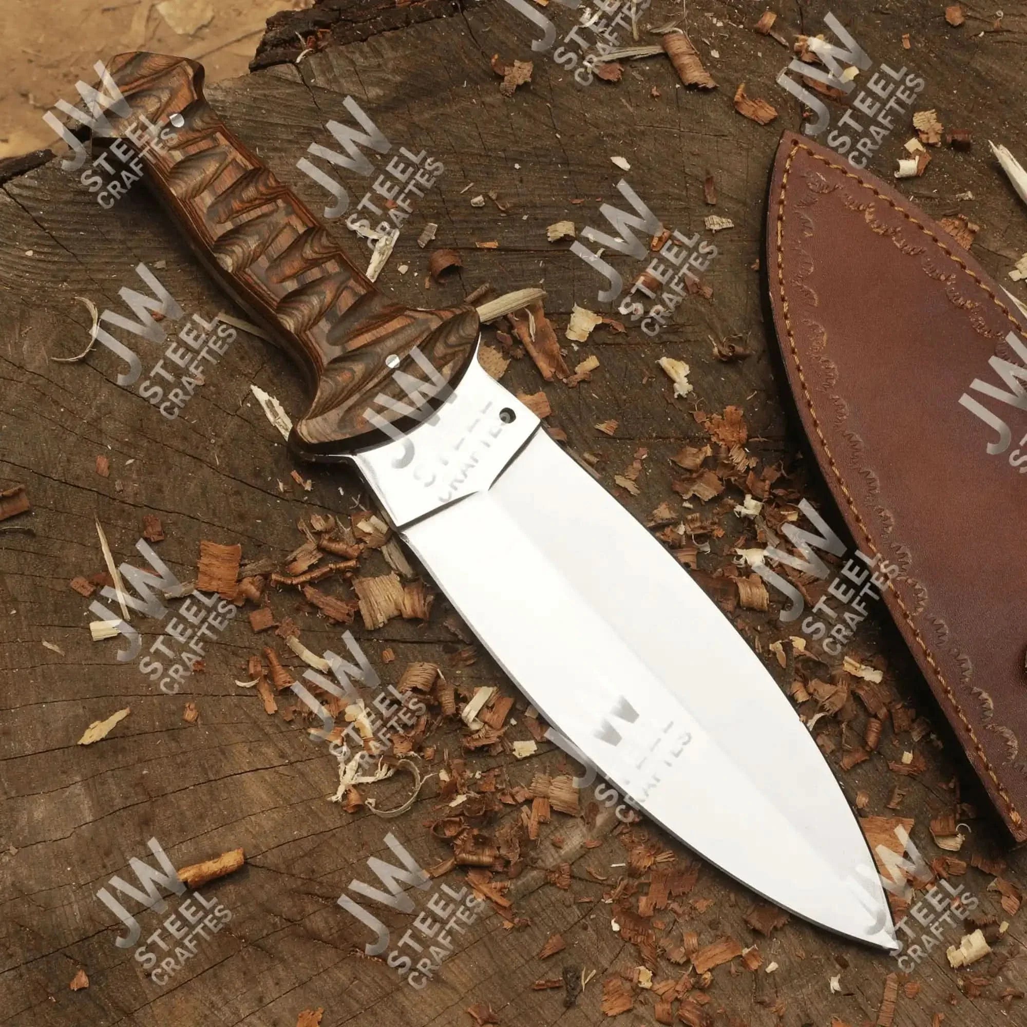 Handcrafted J2 Stainless Steel Boot Knife Pakka Wood Handle Leather Sheath 13.5" Hunting Blade