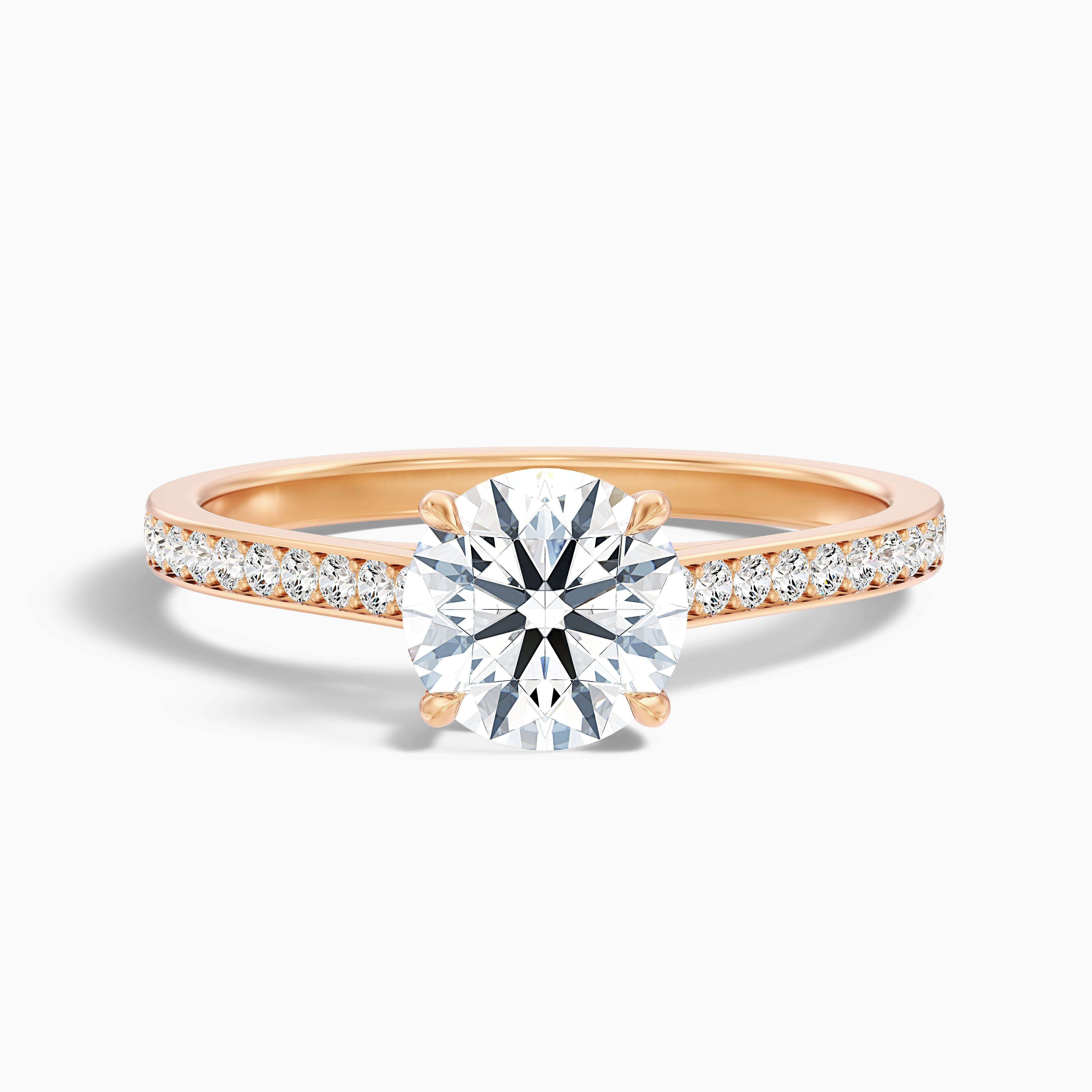 Mira 2.5 Carat Round Side Stone Pave Moissanite Engagement Ring in 14k Rose Gold