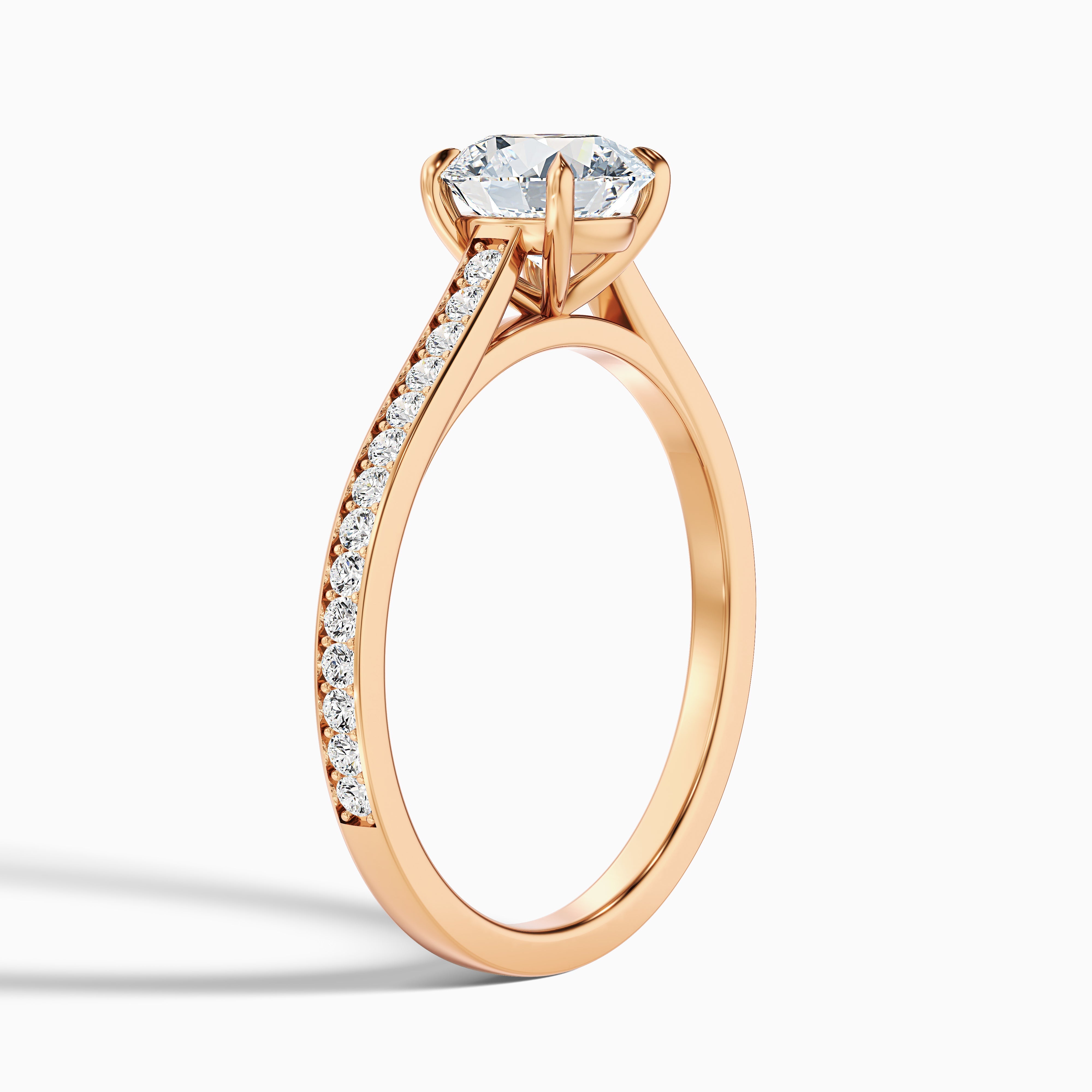 Mira 2.5 Carat Round Side Stone Pave Moissanite Engagement Ring in 14k Rose Gold
