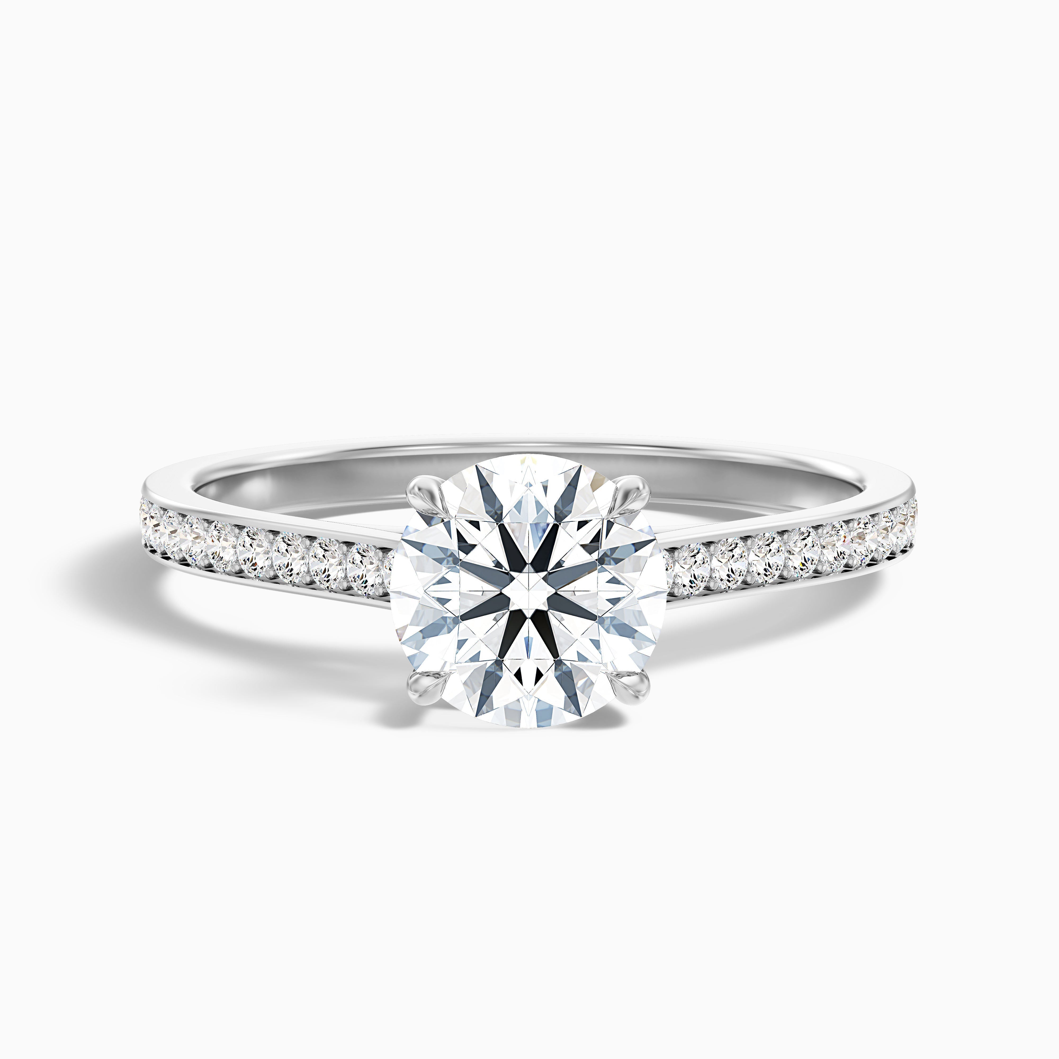 Mira 1 Carat Round Side Stone Pave Moissanite Engagement Ring in Platinum