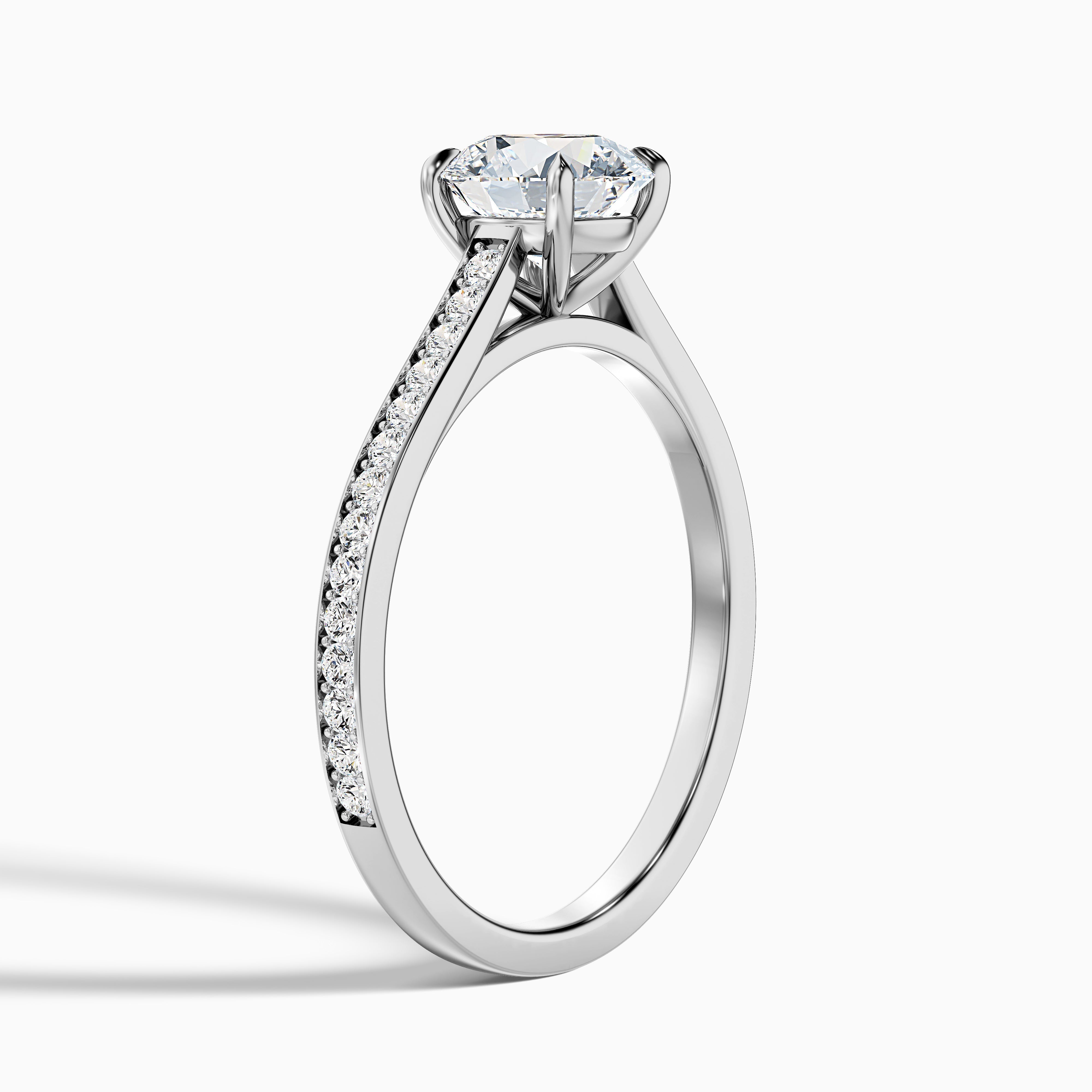 Mira 2 Carat Round Side Stone Pave Moissanite Engagement Ring in Platinum
