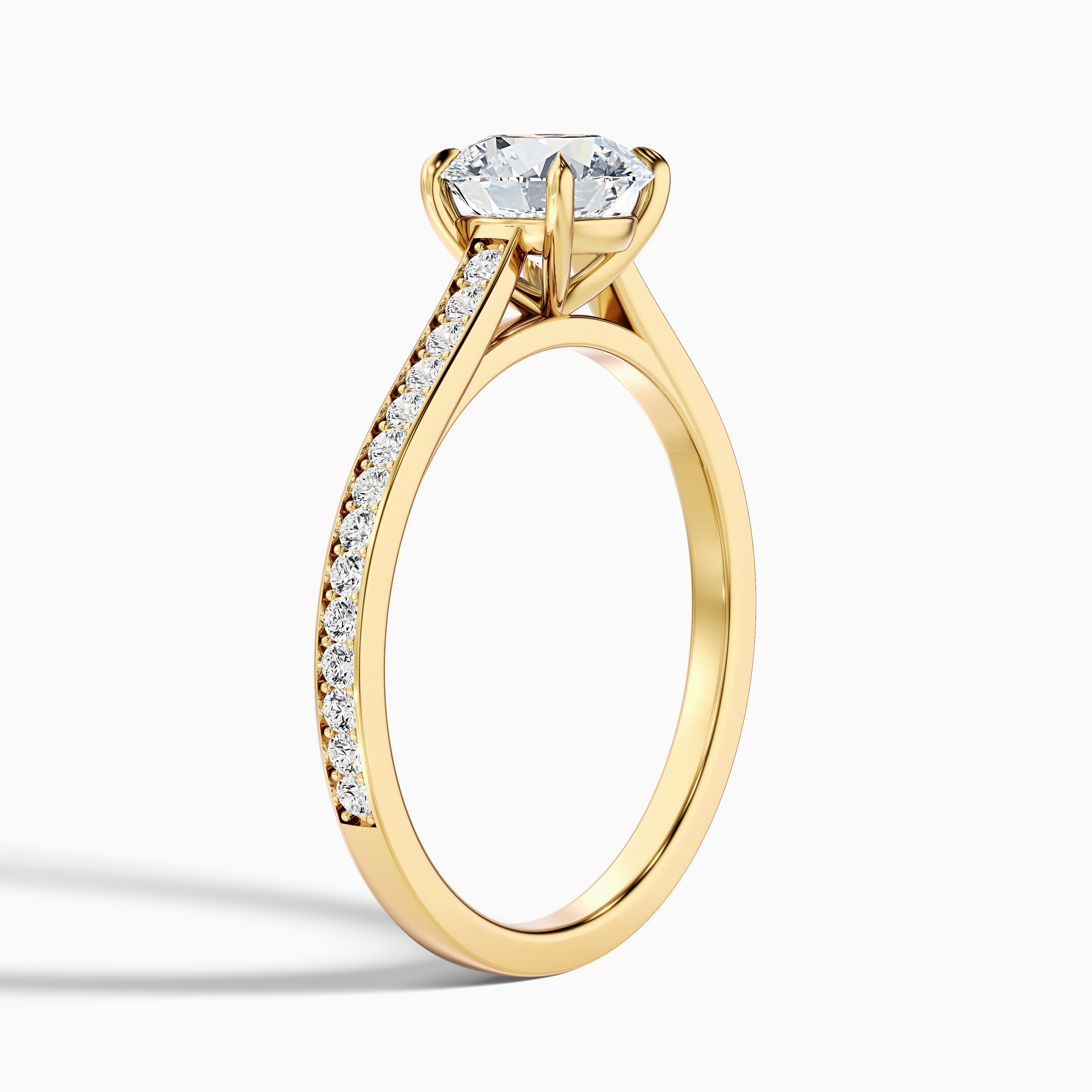 Mira 4.5 Carat Round Side Stone Pave Moissanite Engagement Ring in 10k Yellow Gold