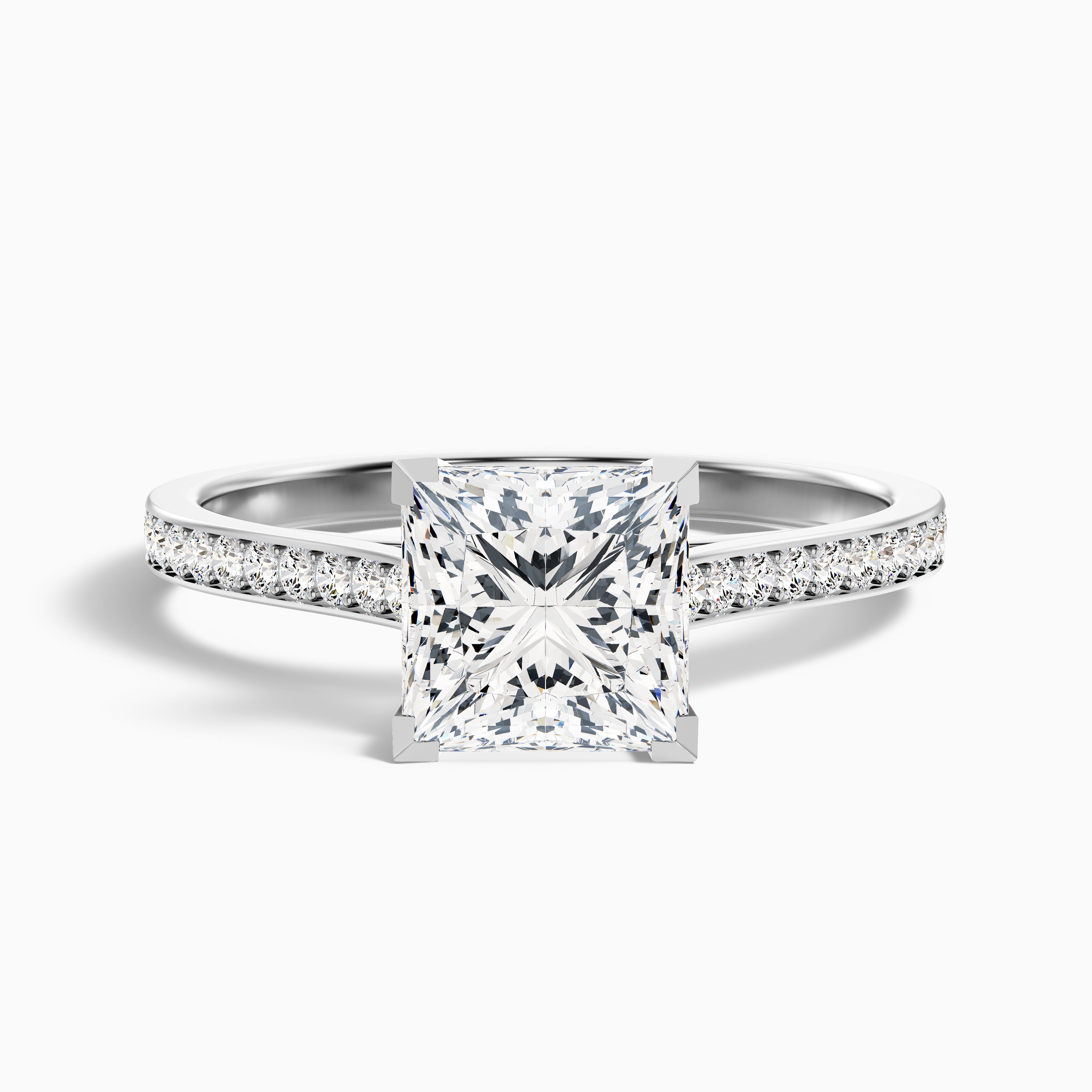 Ava 3.5 Carat Princess Cut Side Stone Pave Moissanite Engagement Ring in 18k Rose Gold