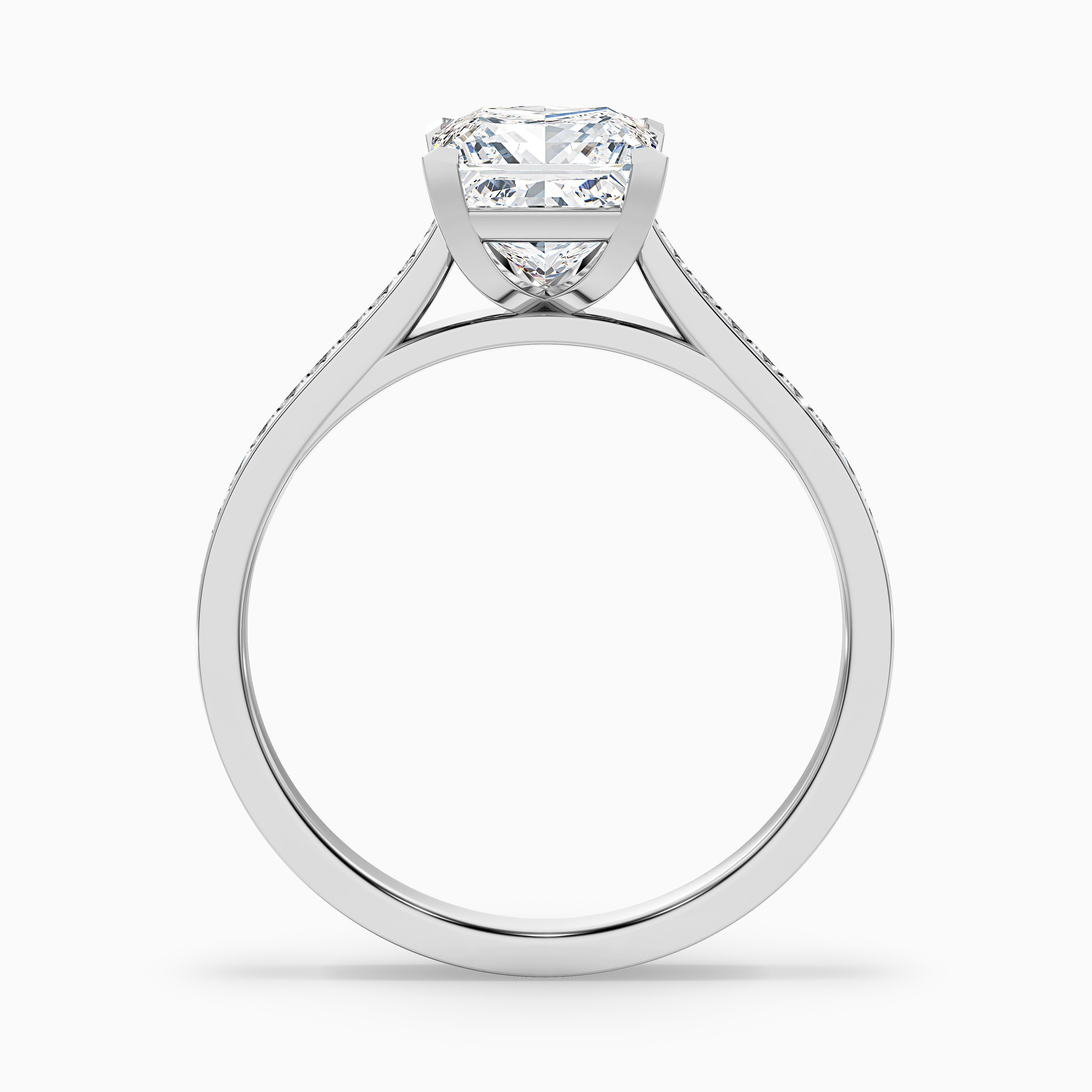 Pearl 5 Carat Princess Cut Side Stone Pave Lab Grown Diamond Ring in 14k White Gold