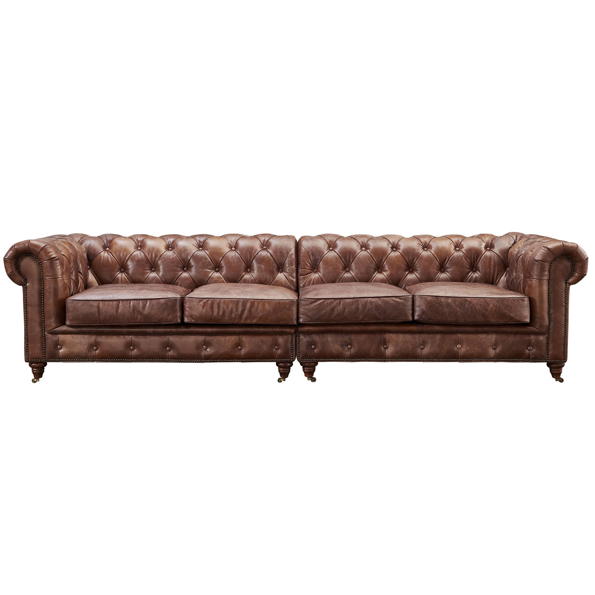 Century Chesterfield Sofa - Bark Brown Leather - 118"