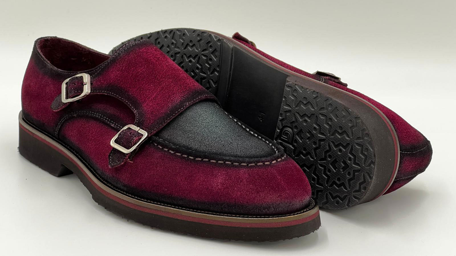 C Collection Suede Monkstrap Shoe - Red