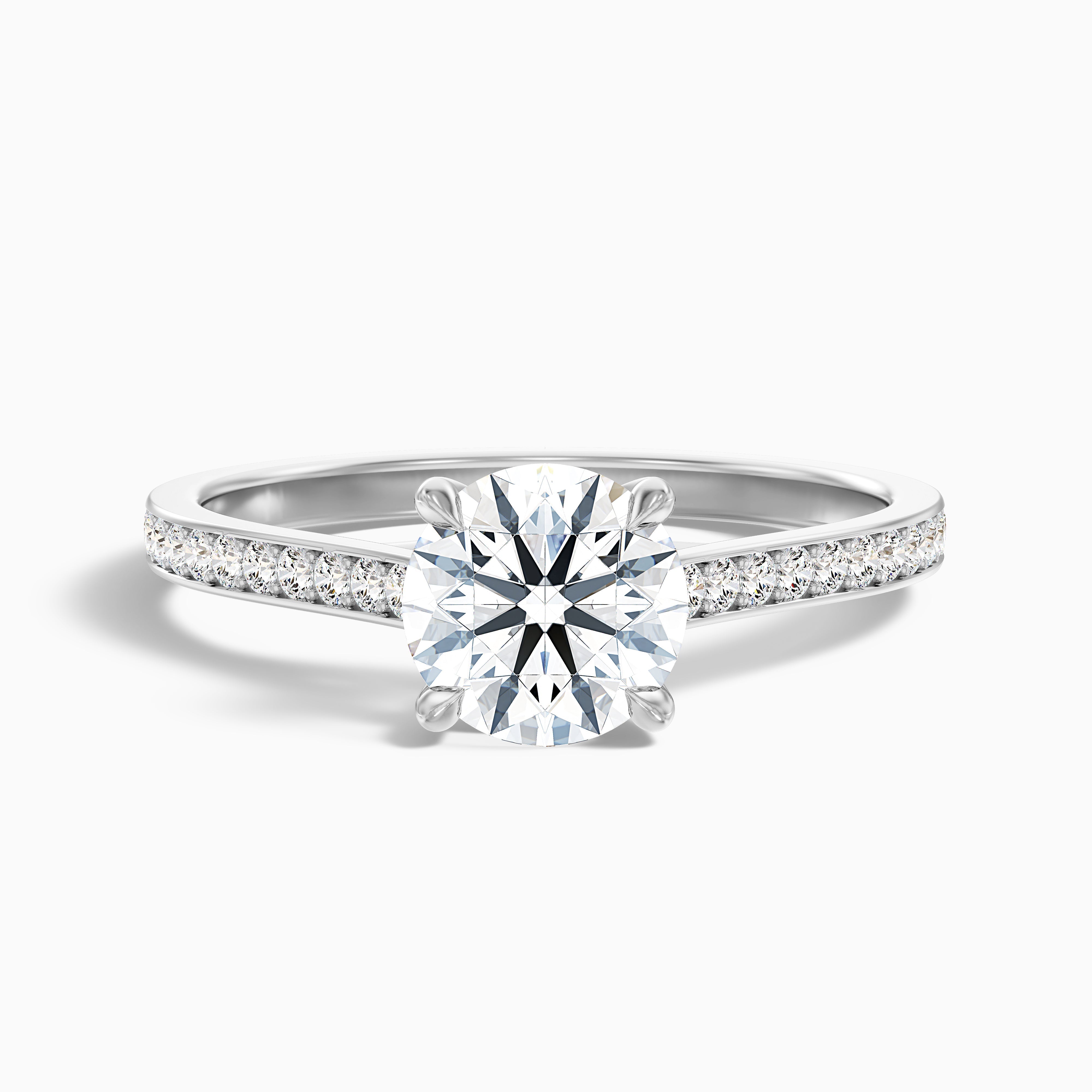 Elma 4 Carat Round Side Stone Pave Lab Grown Diamond Ring in 10k White Gold