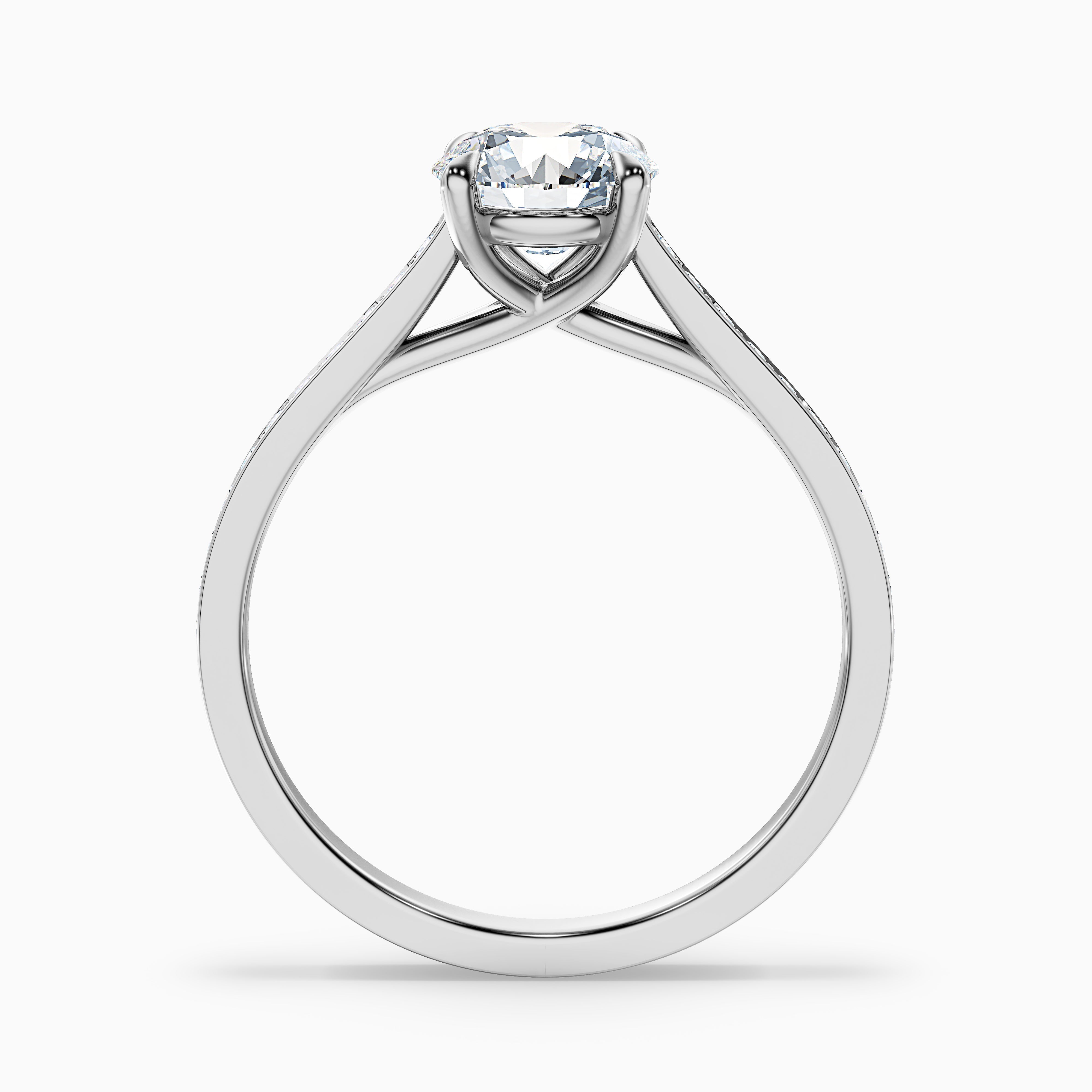 Kate 2.5 Carat Round Side Stone Pave Moissanite Engagement Ring in 14k White Gold