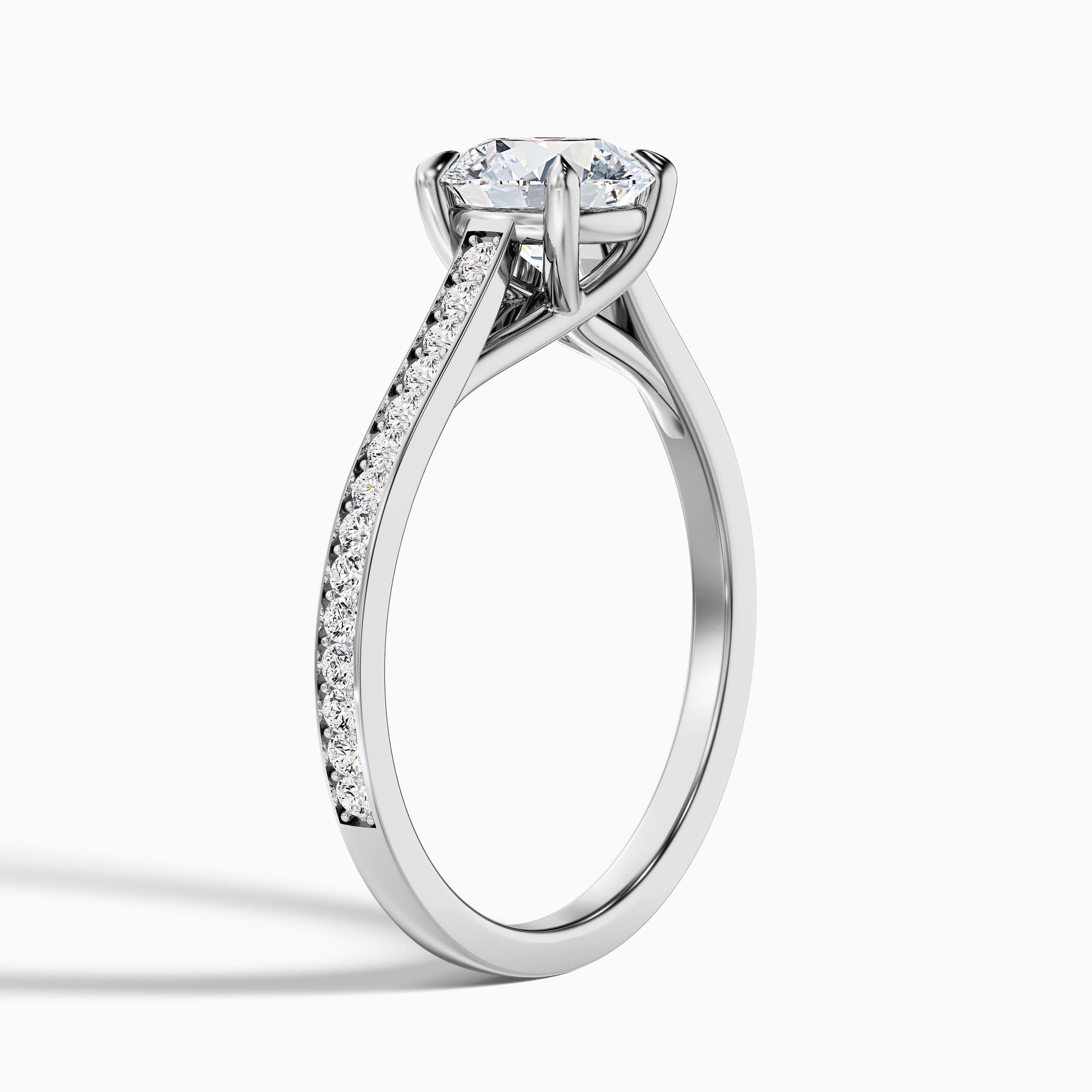 Elma 2 Carat Round Side Stone Pave Lab Grown Diamond Ring in 10k White Gold