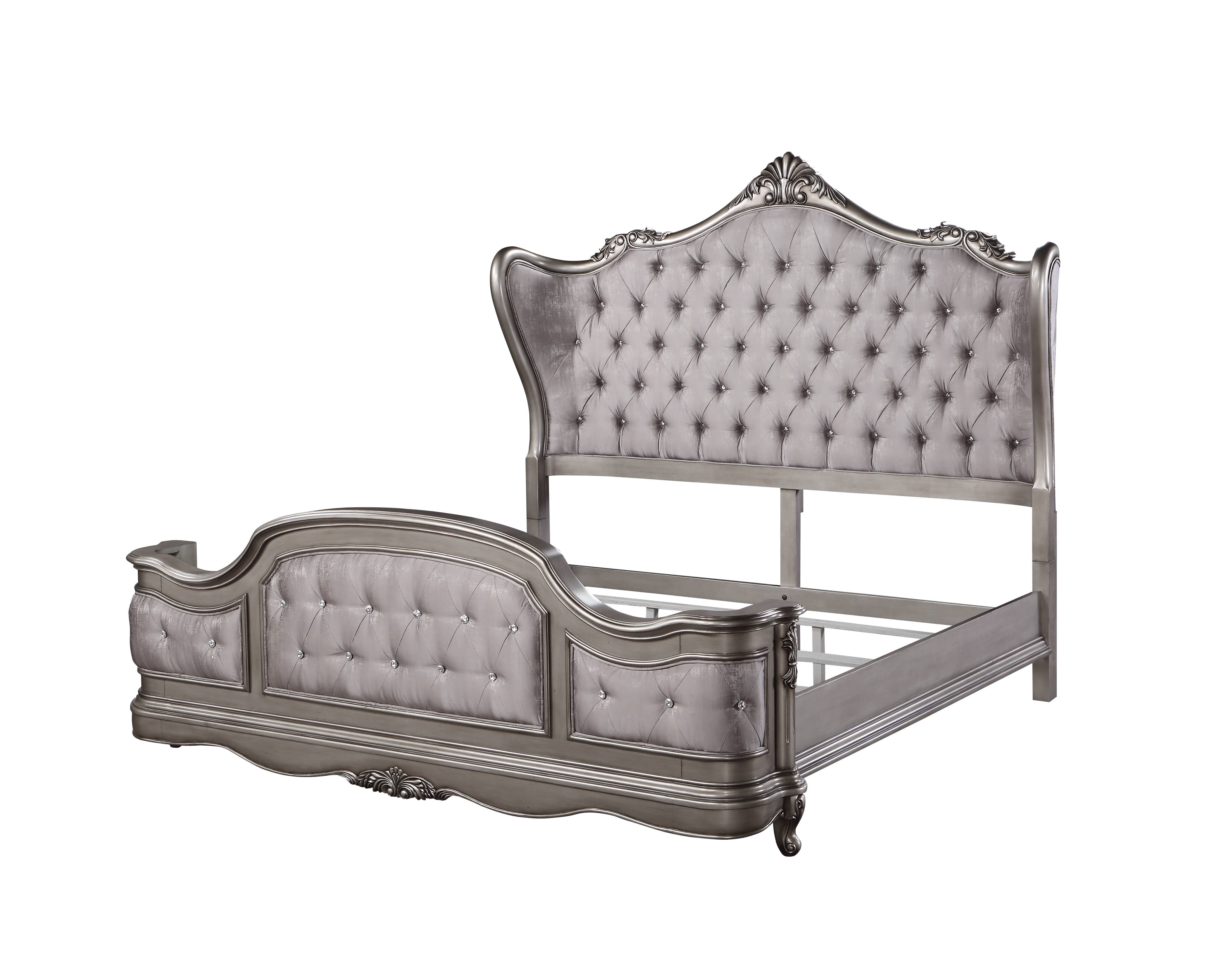 Ariadne Velvet & Antique Platinum Finish Eastern King Bed