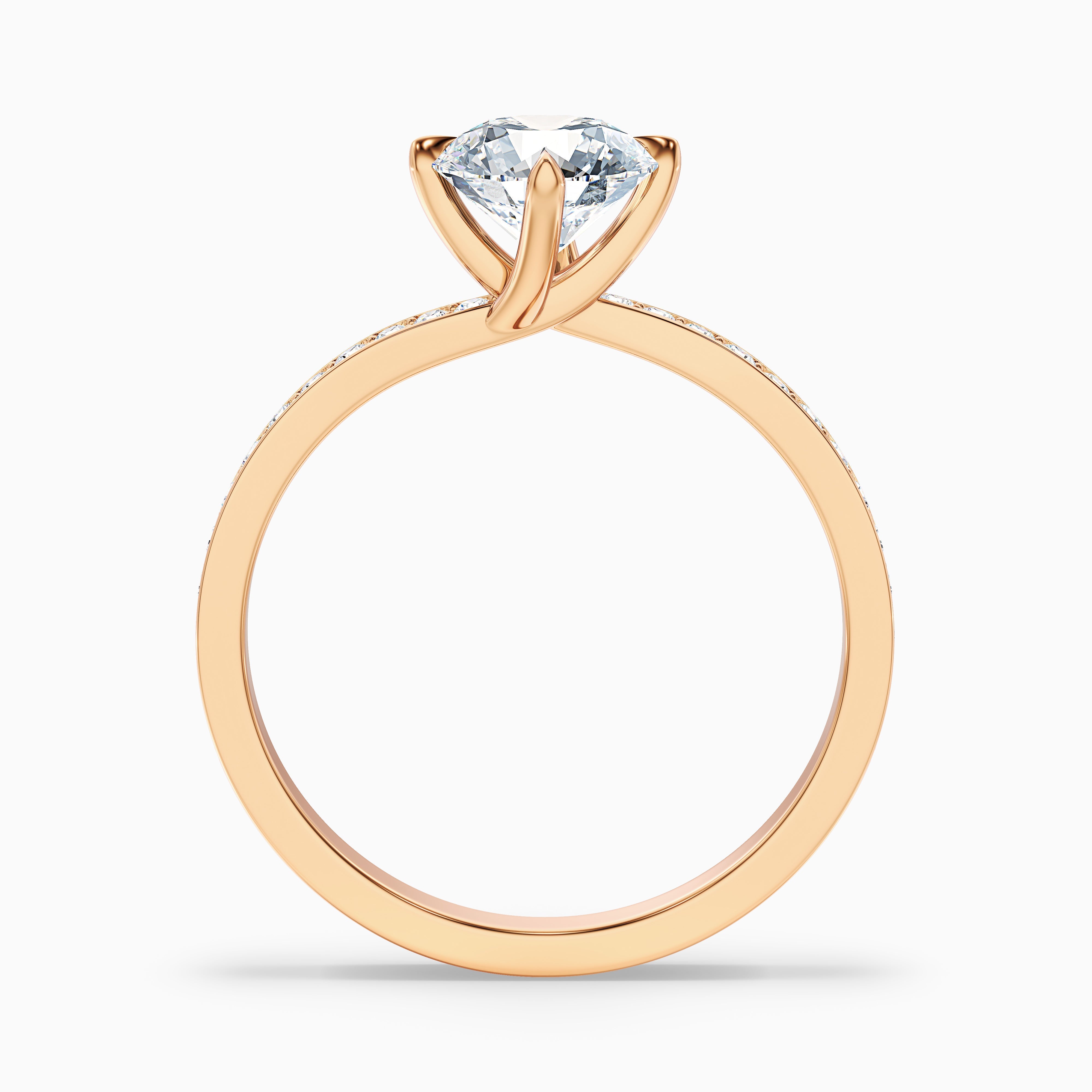 Enni 1.5 Carat Round Side Stone Pave Lab Grown Diamond Ring in 10k Rose Gold