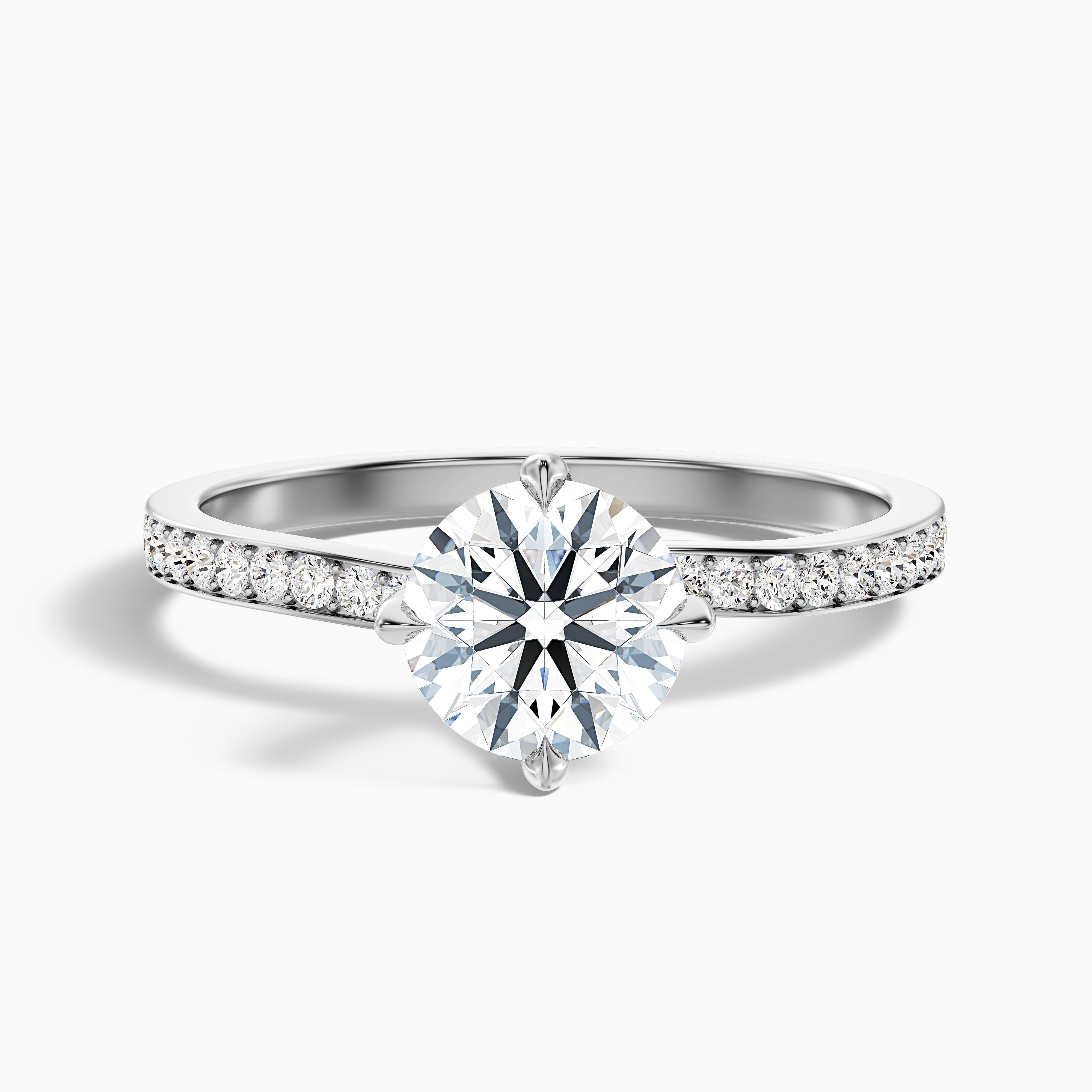 Enni 3 Carat Round Side Stone Pave Lab Grown Diamond Ring in 18k White Gold