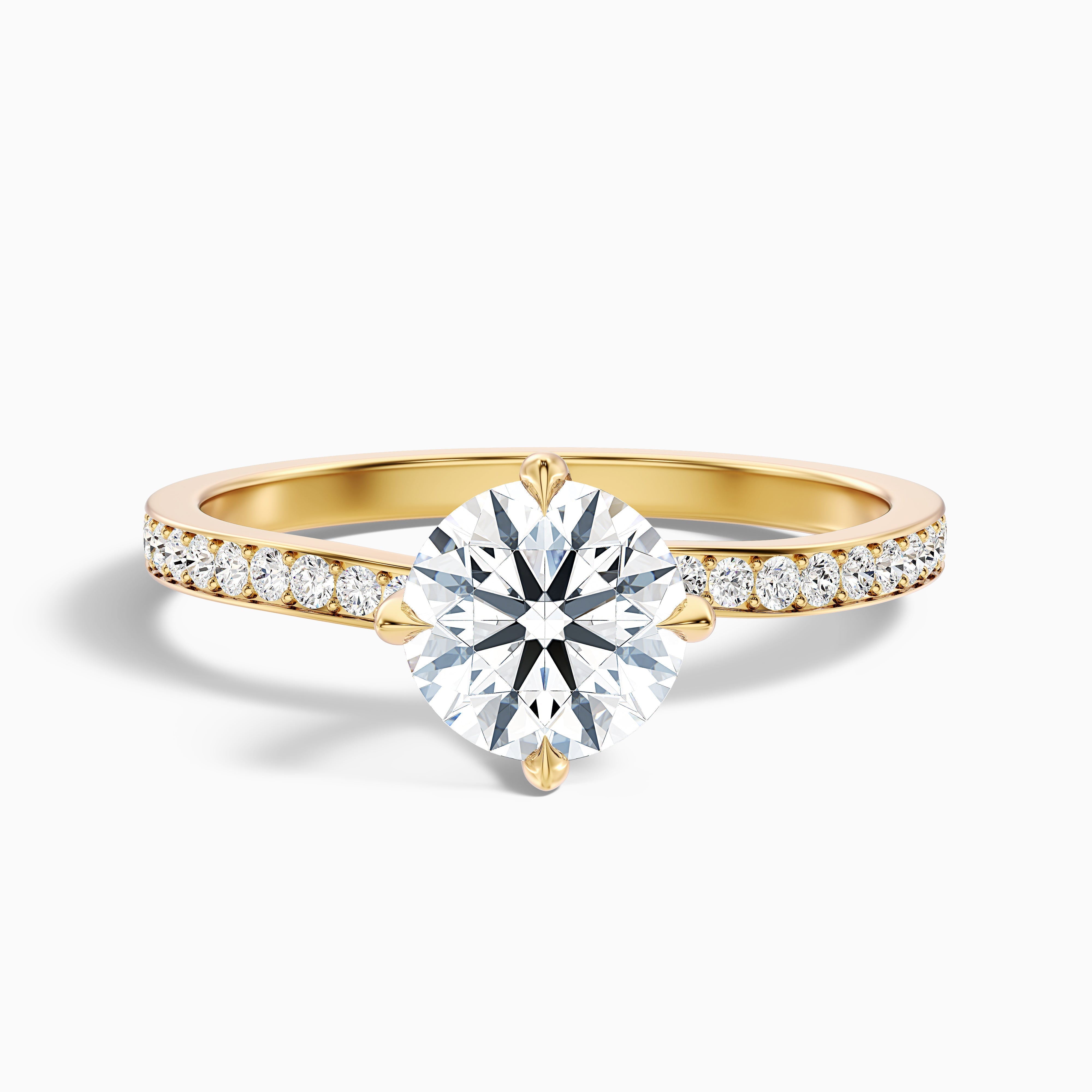 Enni 3.5 Carat Round Side Stone Pave Lab Grown Diamond Ring in 18k Yellow Gold