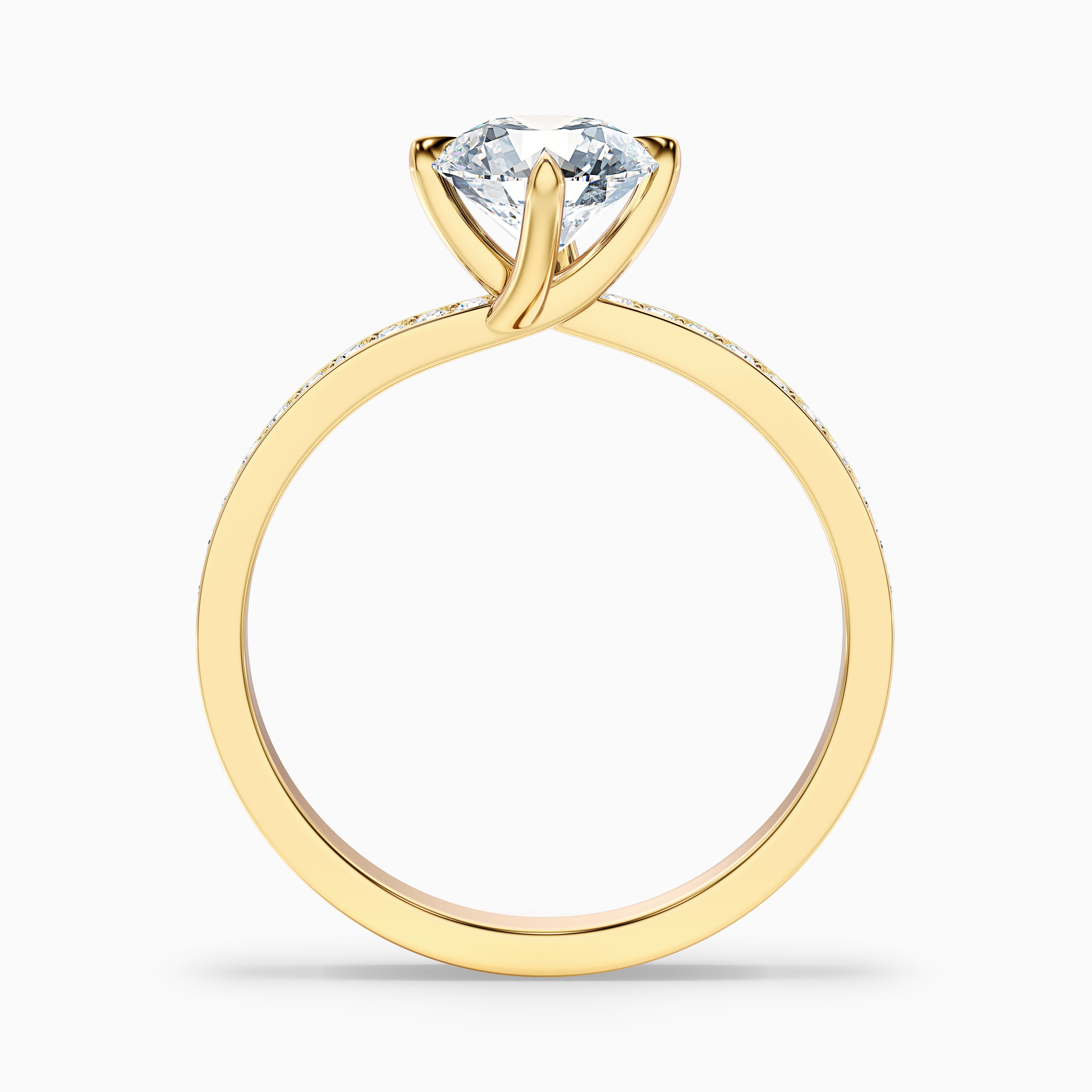 Enni 3 Carat Round Side Stone Pave Lab Grown Diamond Ring in 14k White Gold