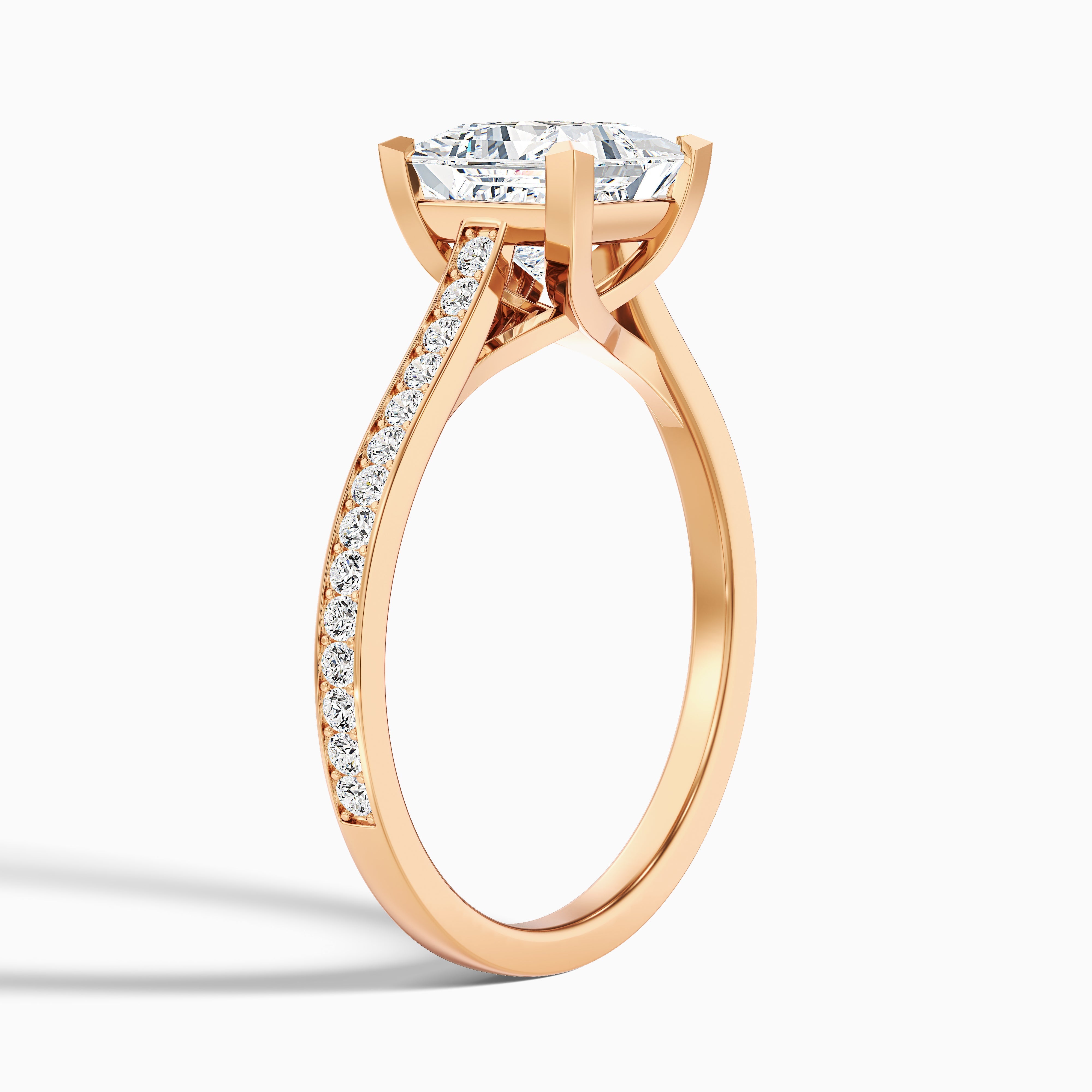 Asta 4 Carat Princess Cut Side Stone Pave Lab Grown Diamond Ring in 14k Yellow Gold