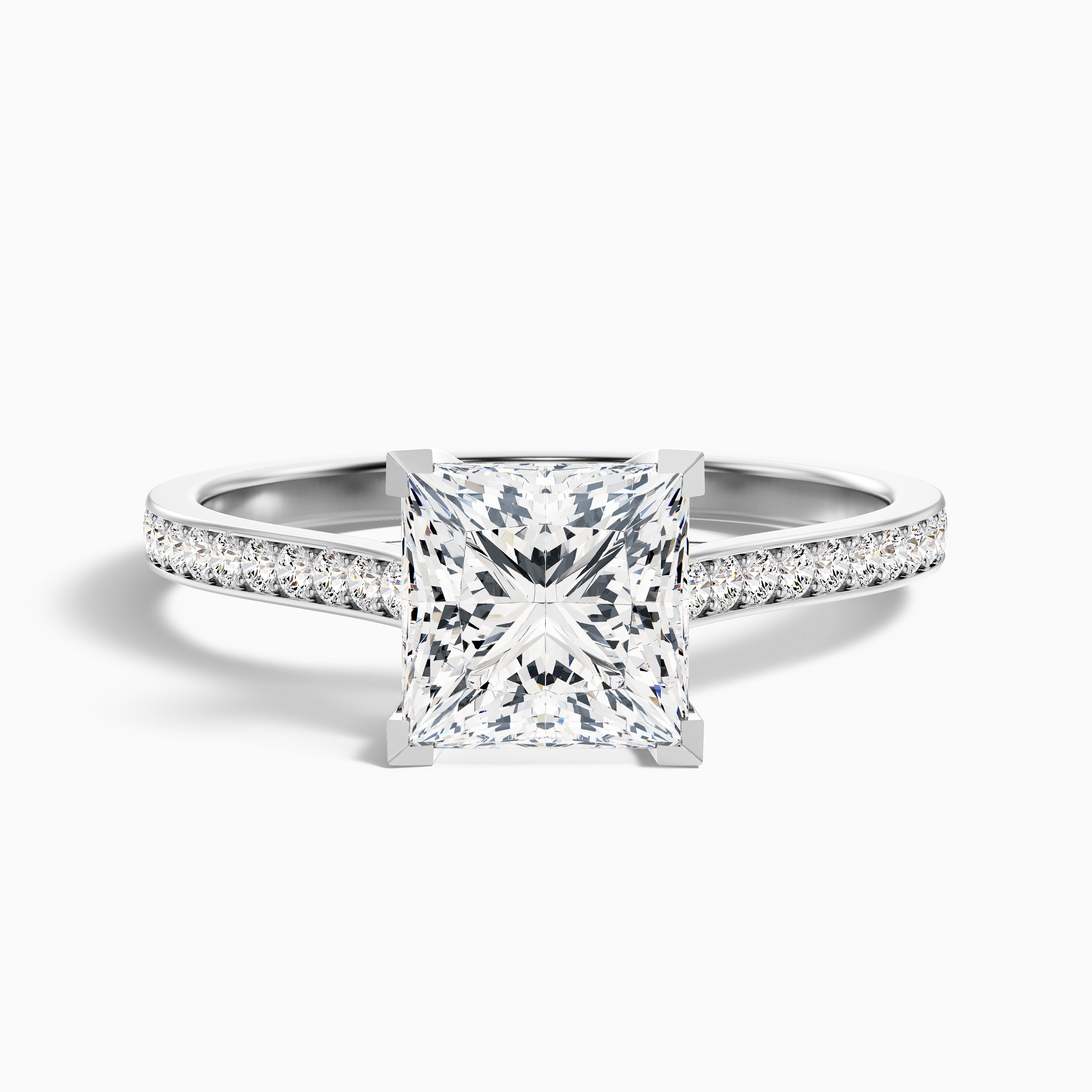 Asta 5 Carat Princess Cut Side Stone Pave Lab Grown Diamond Ring in 14k White Gold