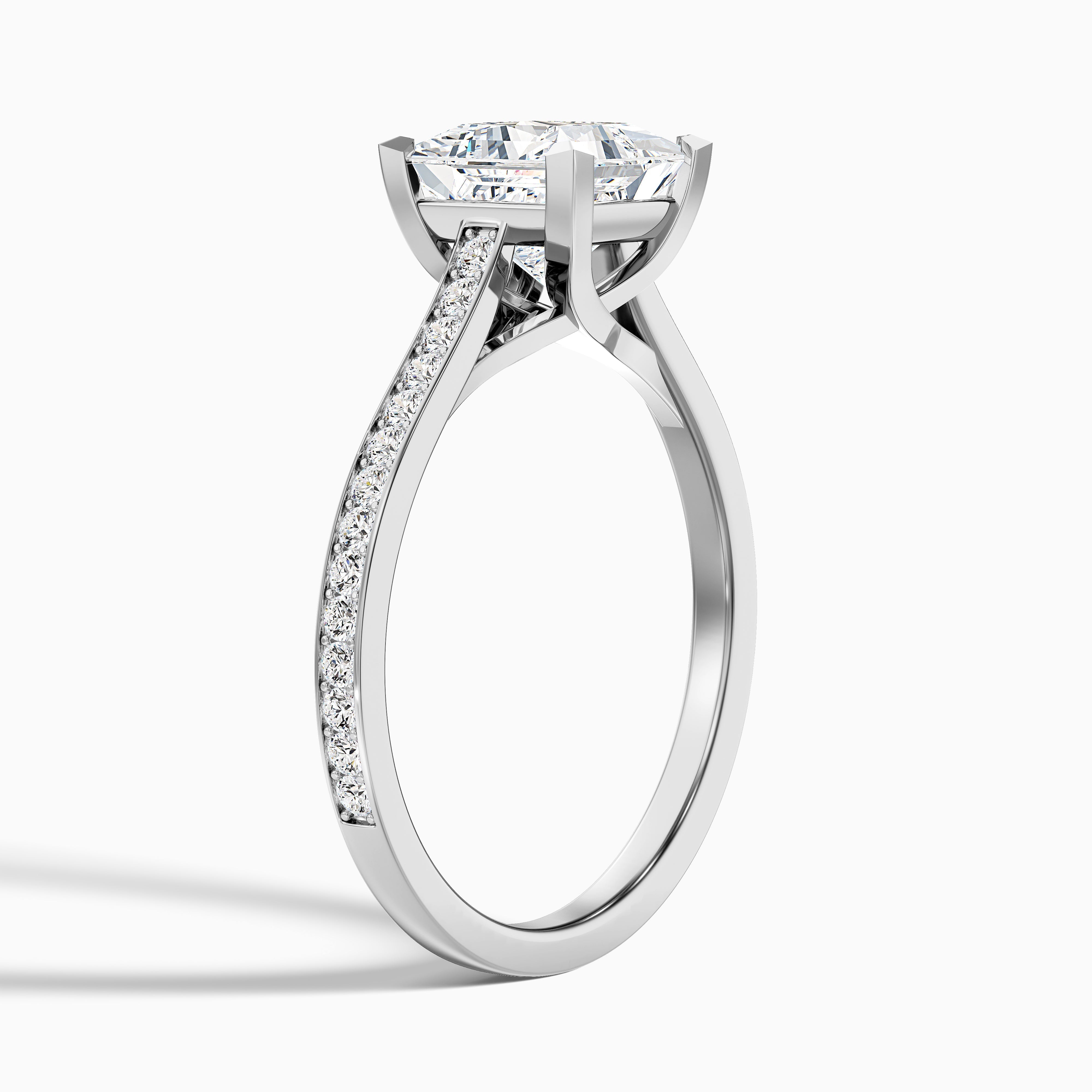 Asta 2.5 Carat Princess Cut Side Stone Pave Lab Grown Diamond Ring in 18k White Gold