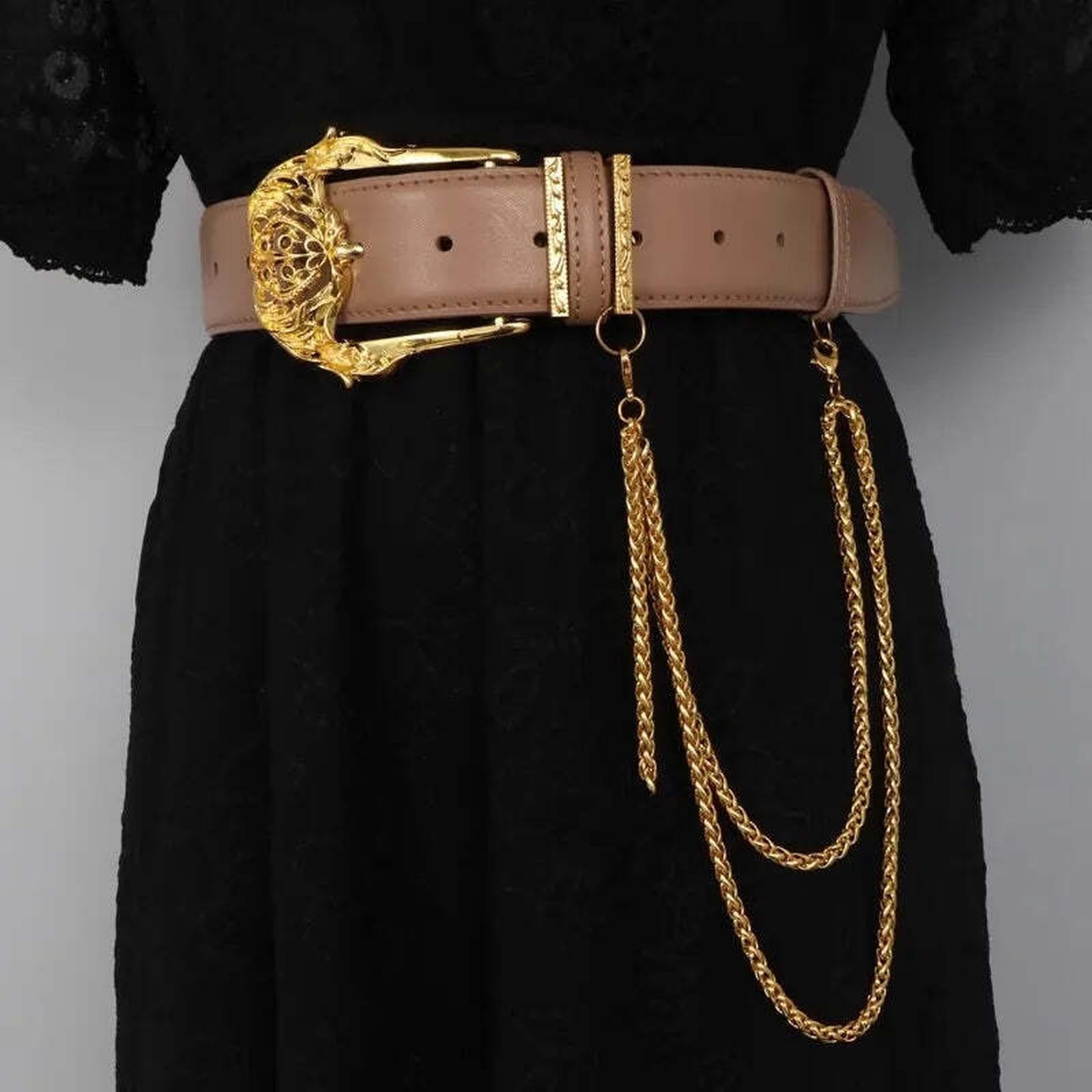 Gold Buckle Leather Corset Belt for Women - Wide Waist Cincher