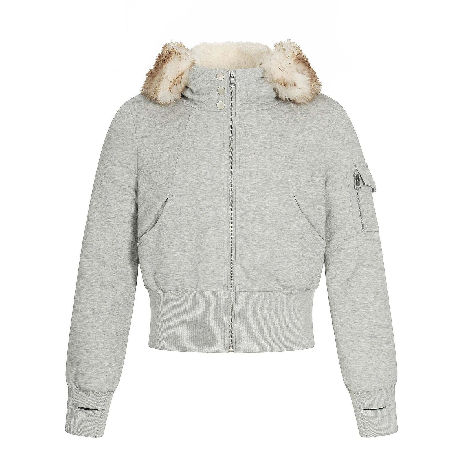 Warm fleece lined cotton jacket with fur collar and sweatshirt jacket