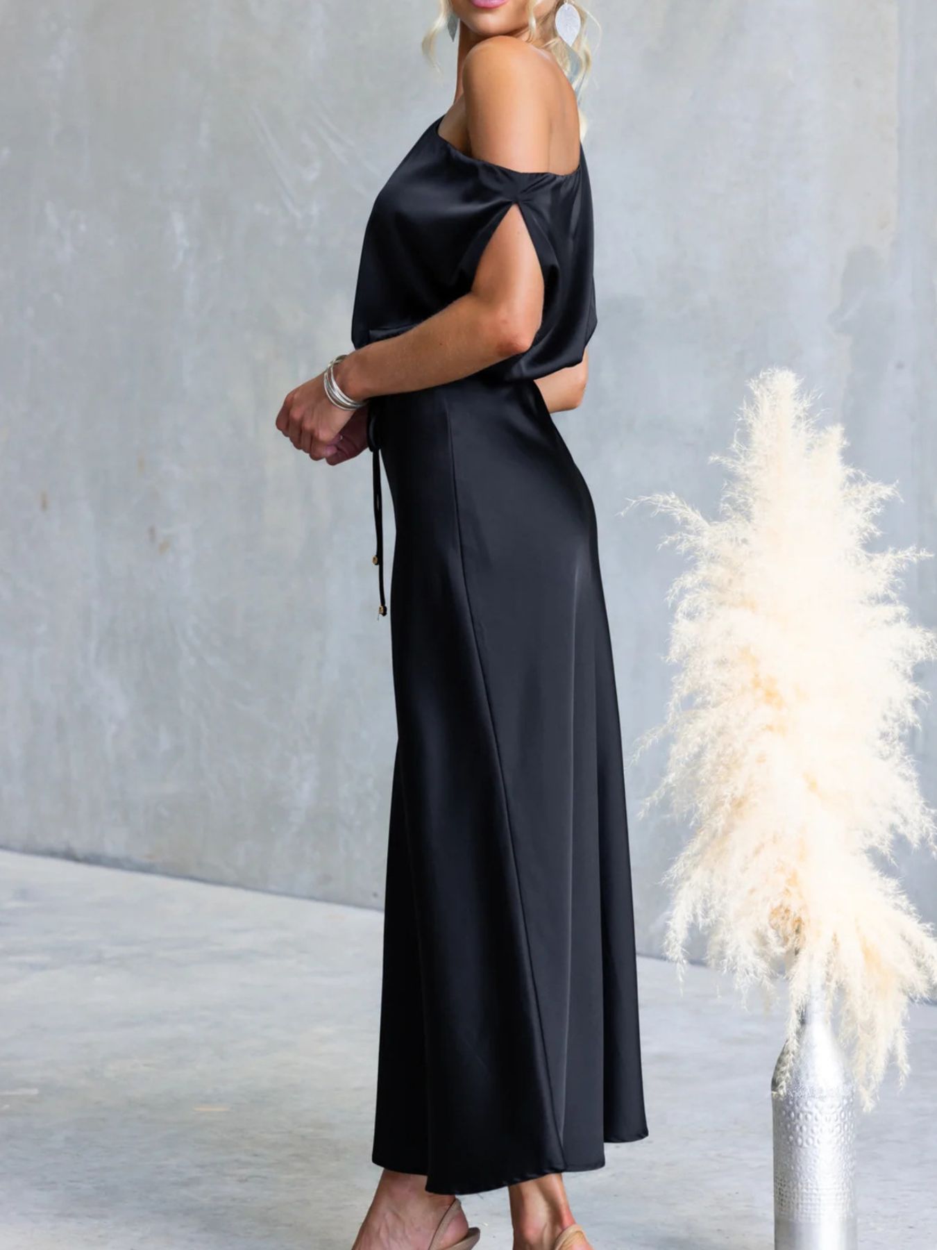 One-Shoulder Tied Midi Dress