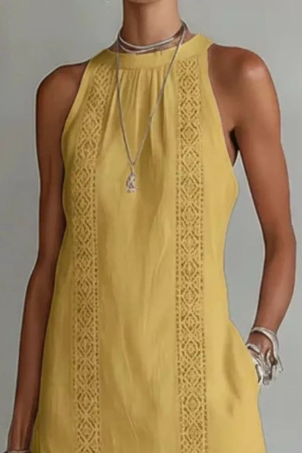 Sleeveless Side Slit Dress with Pockets