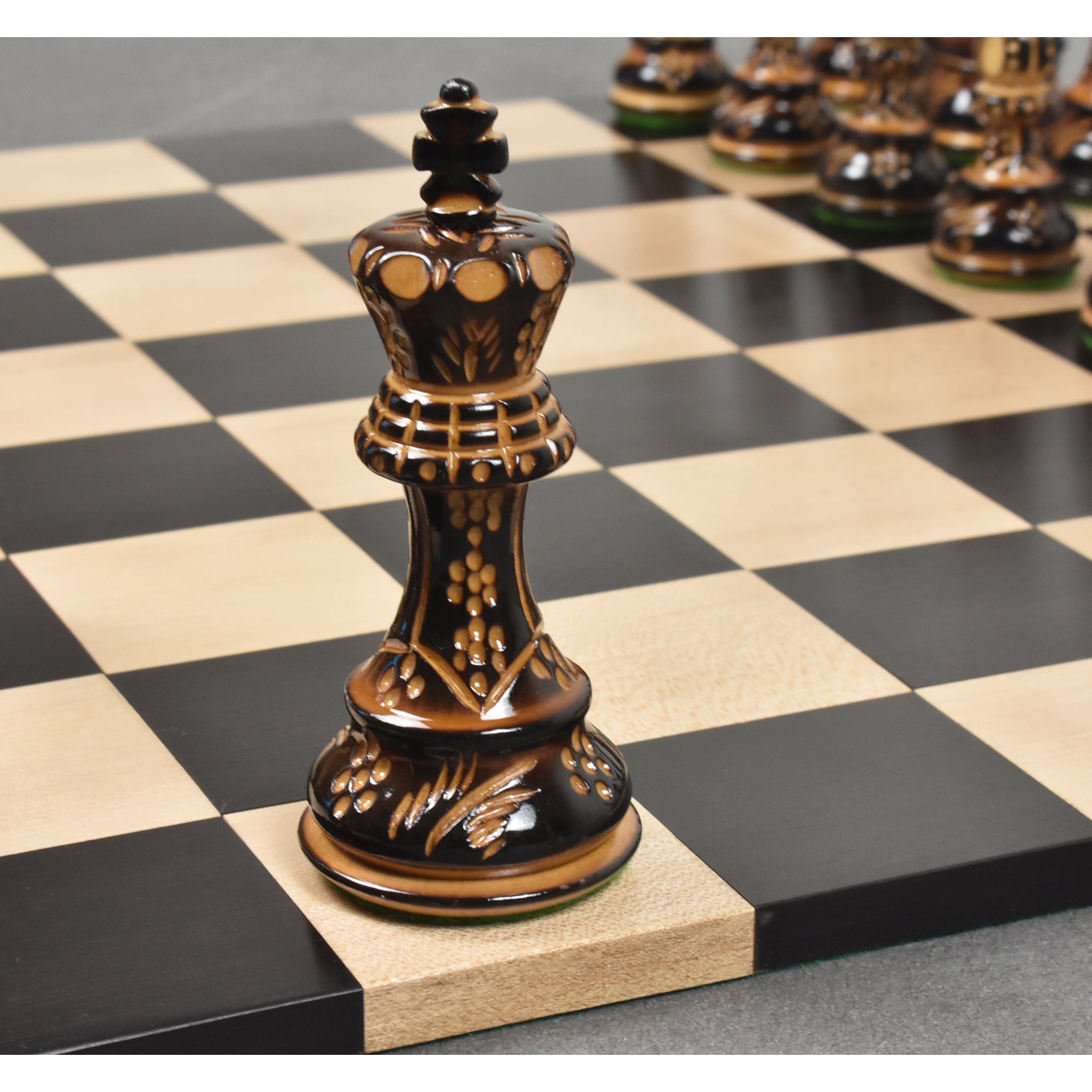 3.75" Artisan Carving Burnt Zagreb Chess Set- Chess Pieces Only - Weighted Boxwood