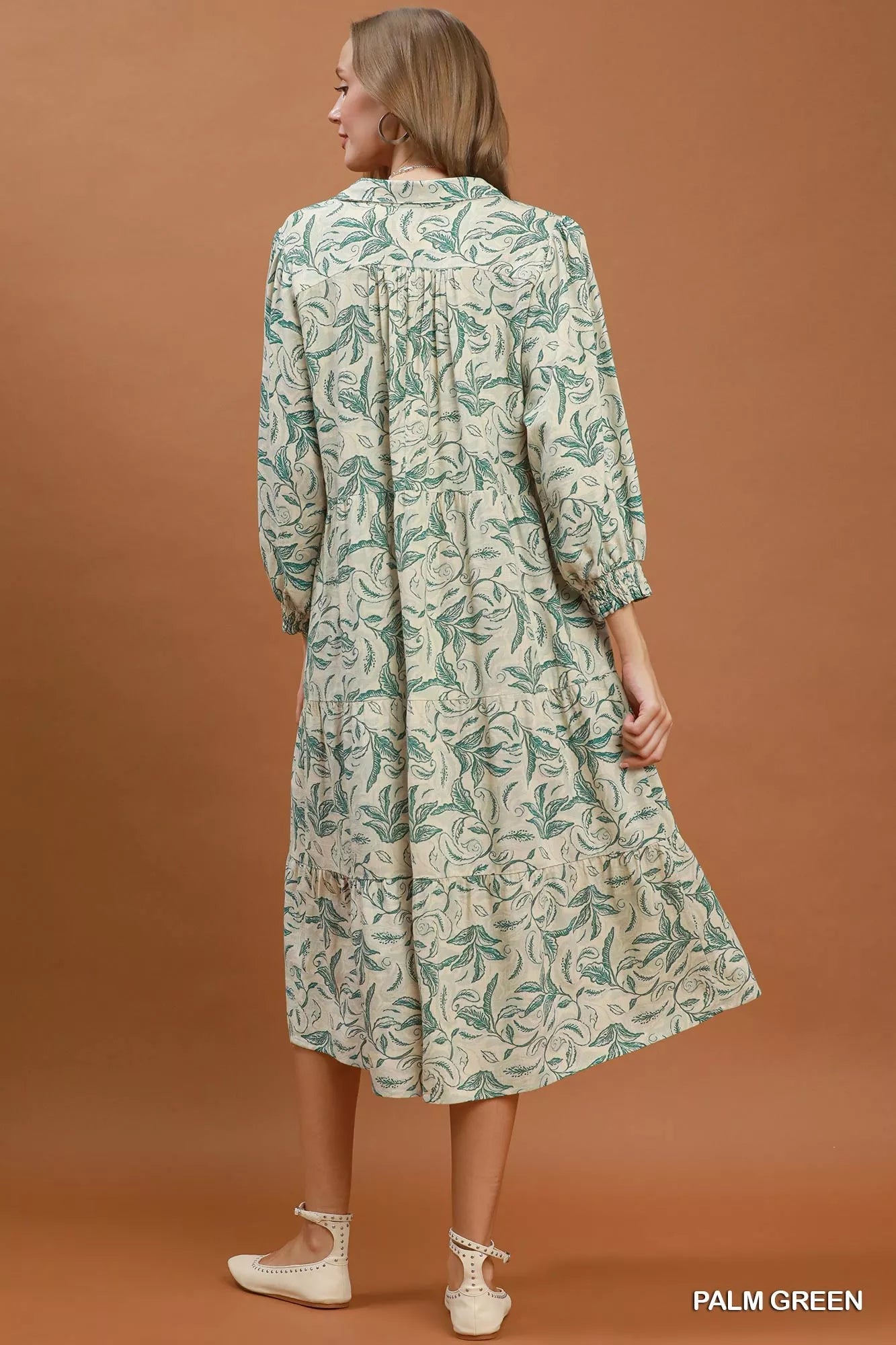 Umgee Linen Botanical Print Tiered Midi Dress