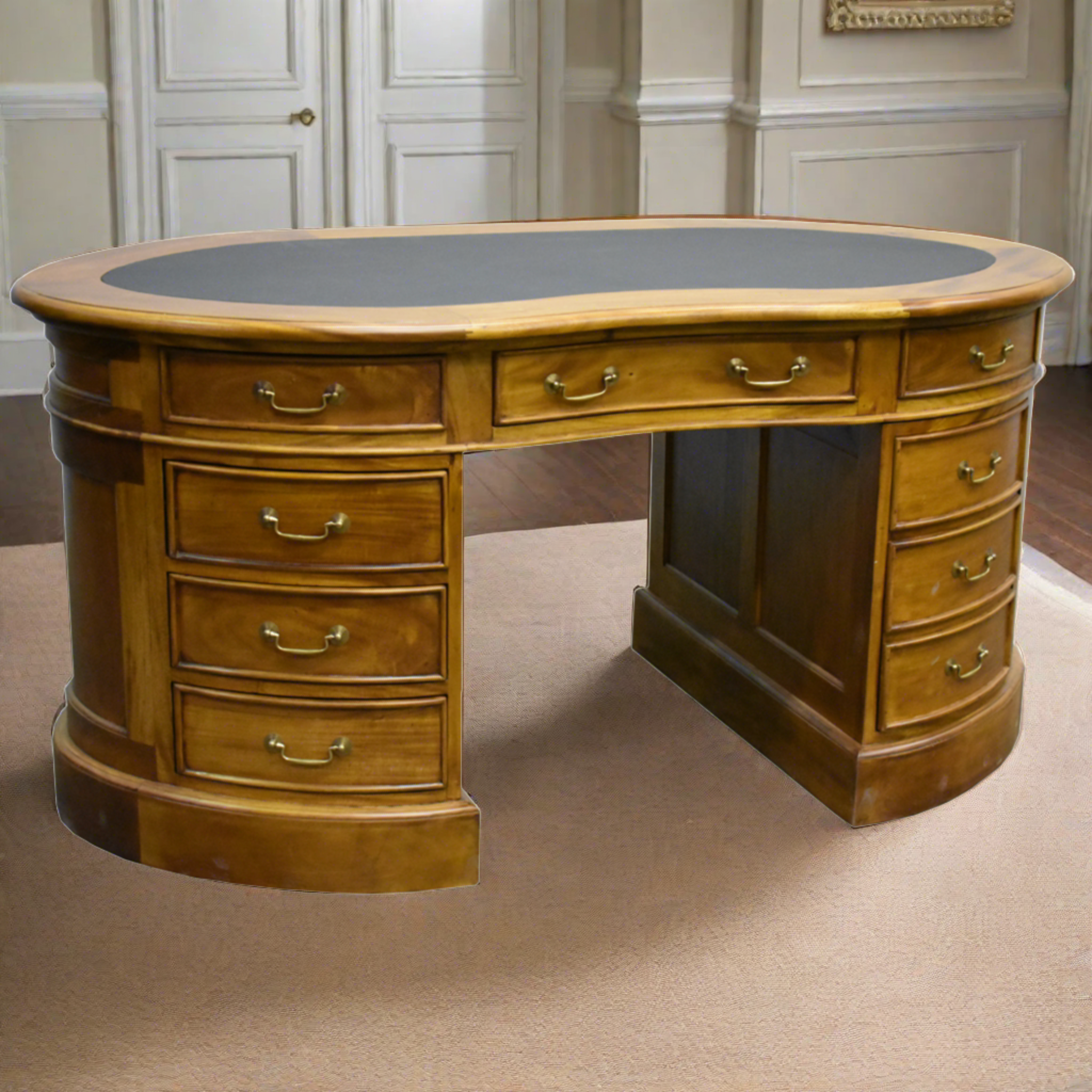 Legacy Mahogany Wood Leather Top Kidney Desk - Light Brown Walnut