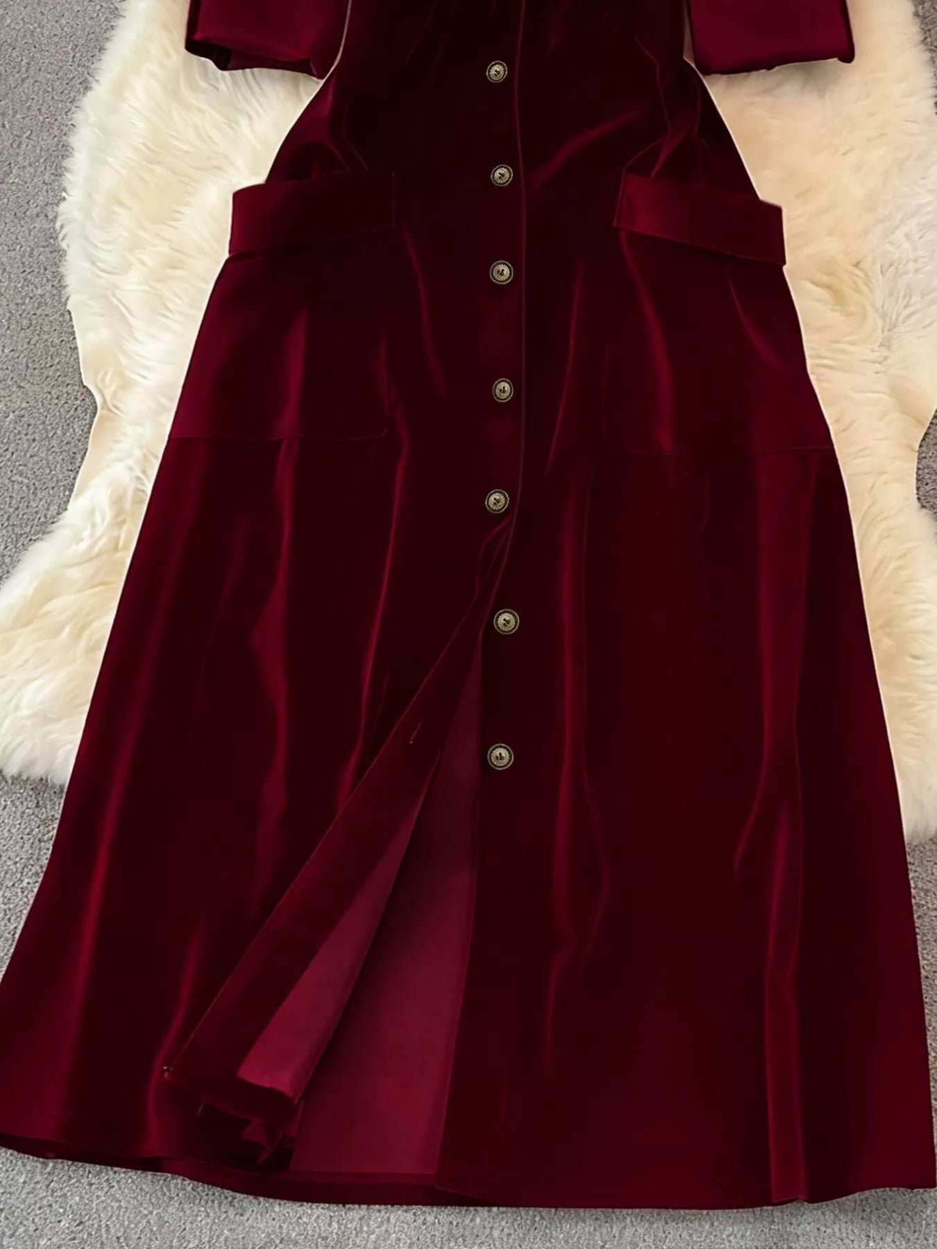 Velvet Button-Down Midi Dress