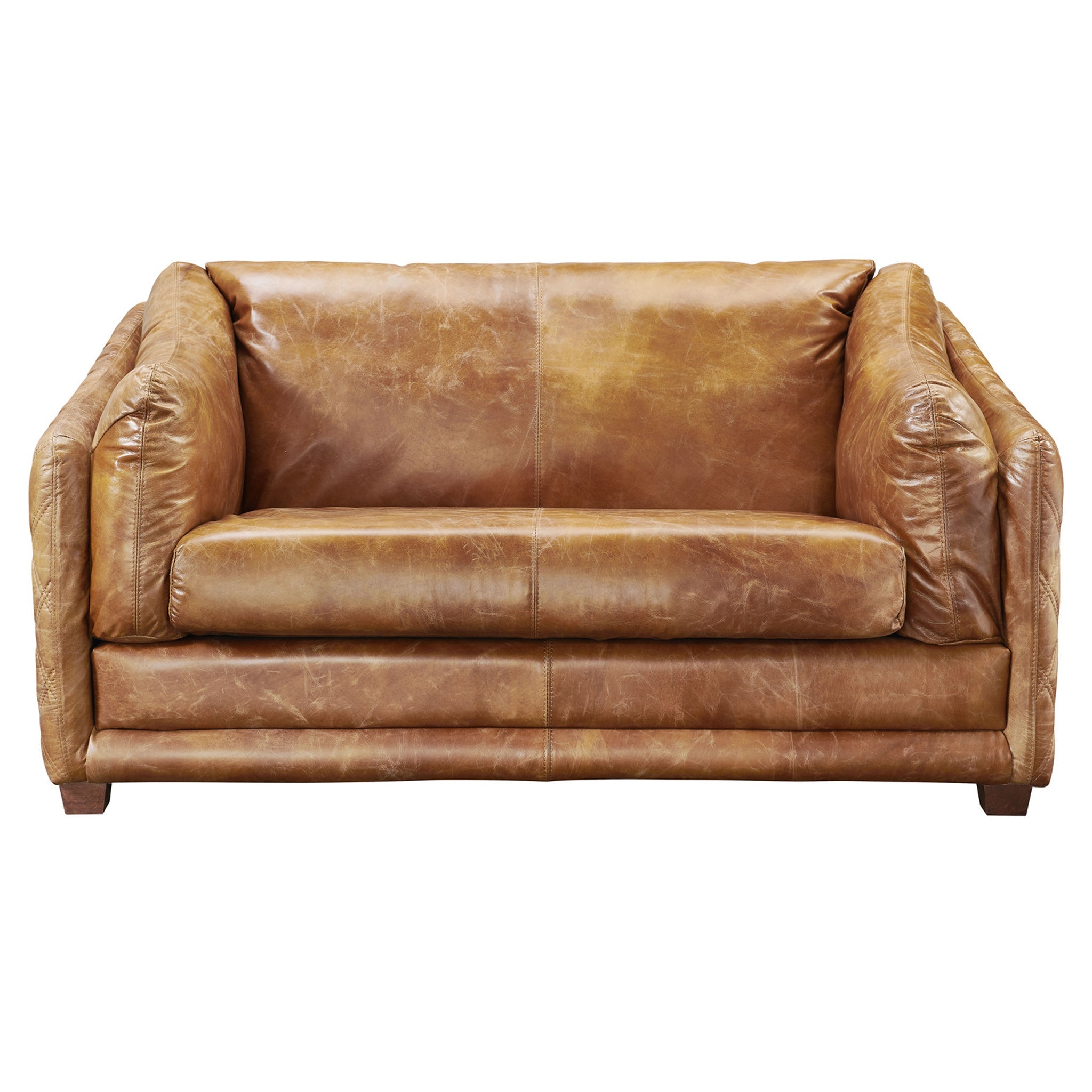 Waco Rustic Modern Love Seat - Light Brown Leather