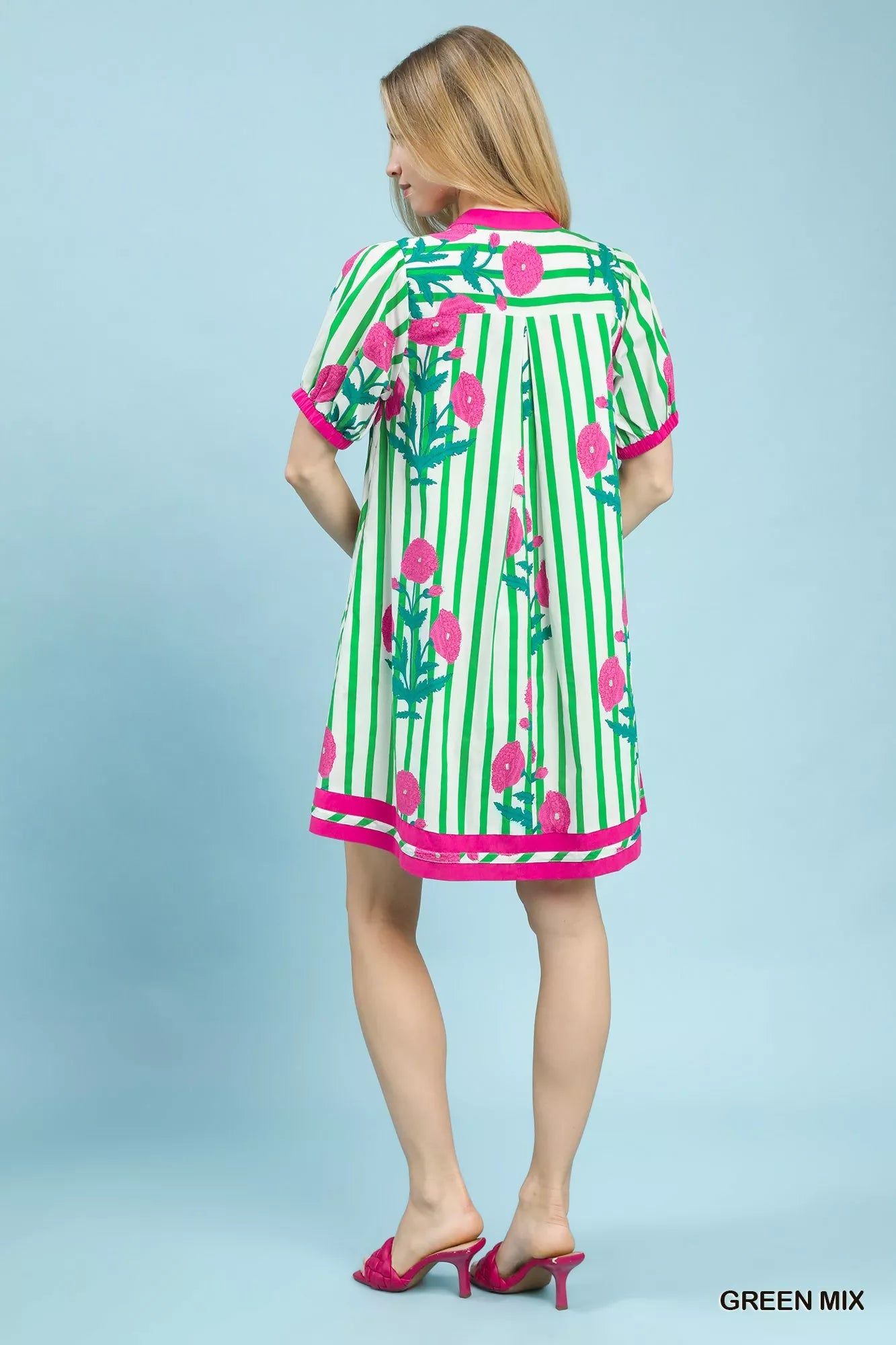 Umgee Mix Floral Stripe Contrast Dress