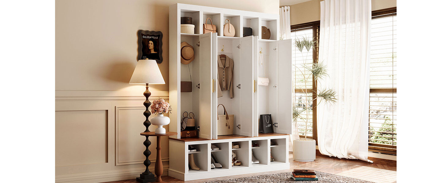 U-Can Farmhouse Entryway Storage Cabinet with Shoe Rack & Display Cubbies