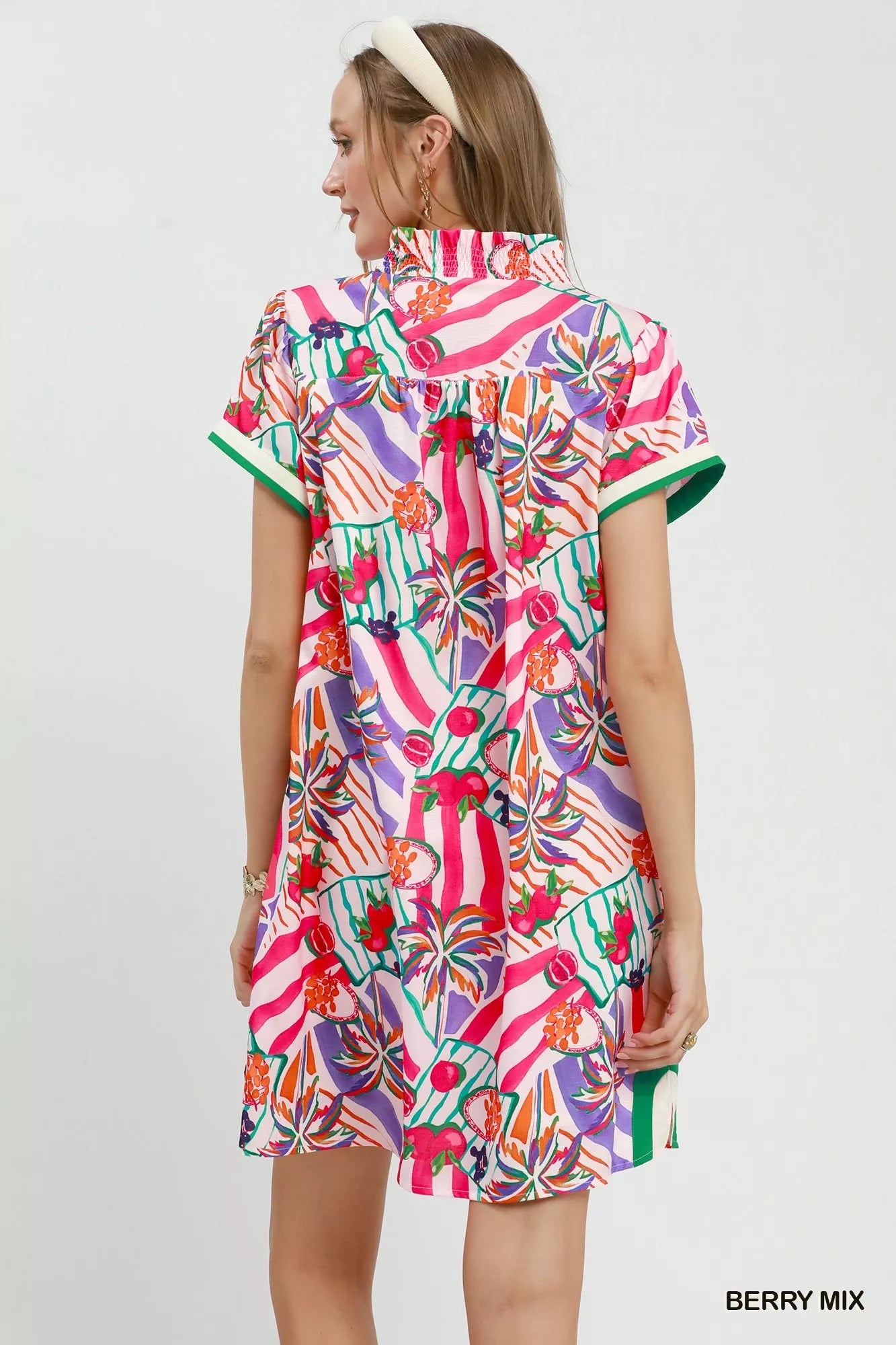Umgee Tropical Print Collared Shift Dress