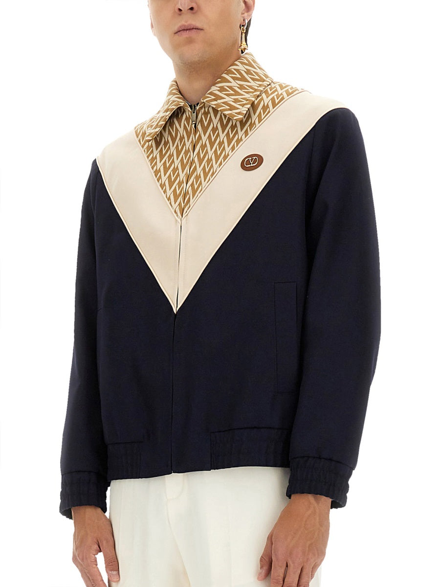 Valentino Men Wool Bomber Jacket With Print Toute La V
