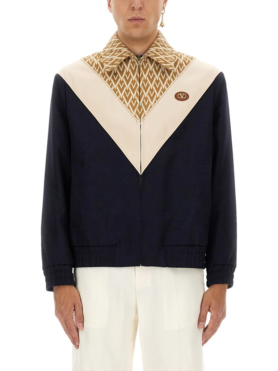 Valentino Men Wool Bomber Jacket With Print Toute La V
