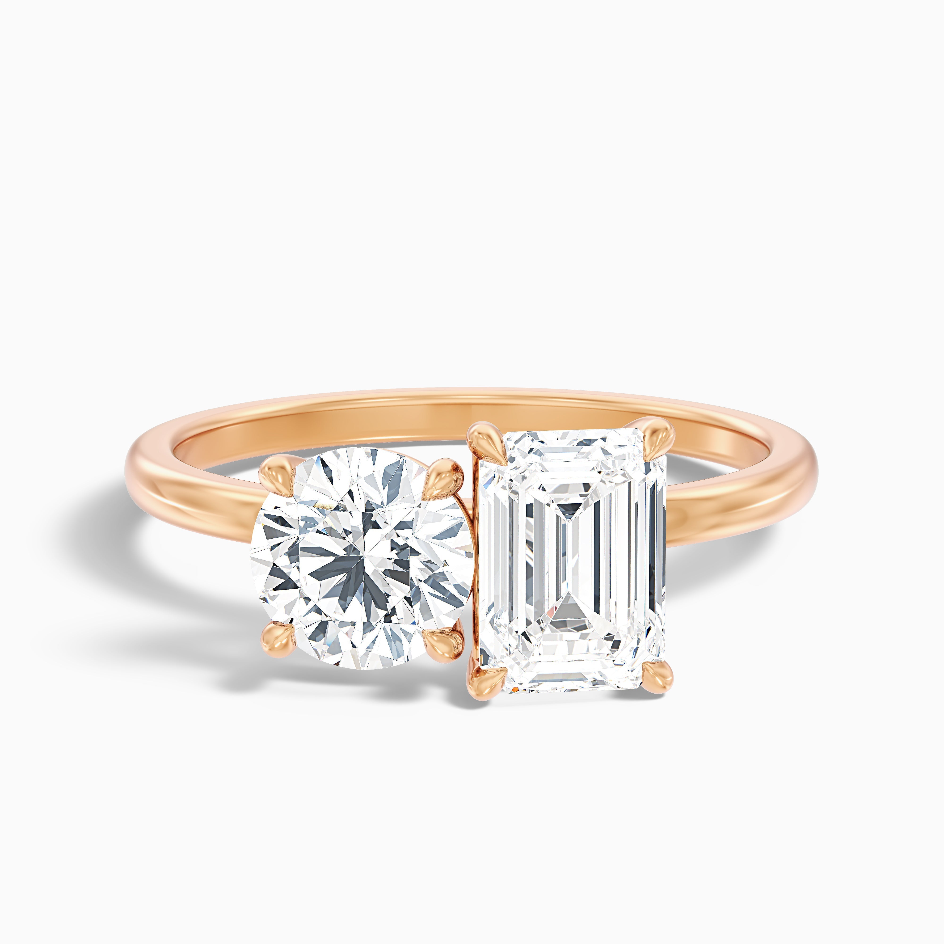 Mary Toi Et Moi Engagement Ring in 10k White Gold With Round and Emerald Two Stone Lab Grown Diamond (3 Ct. Tw.)
